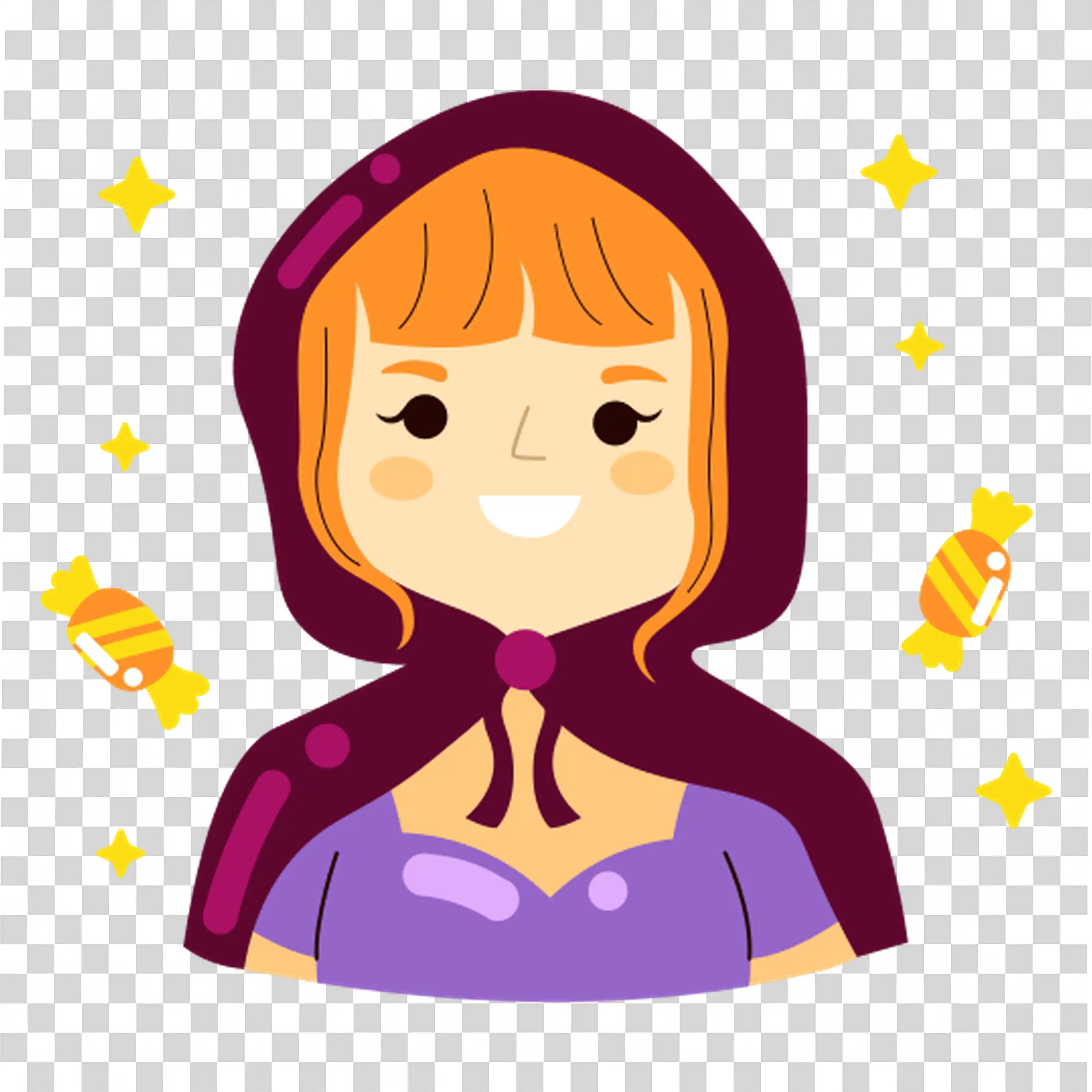Girl in a Red Hooded Cape with Stars Around Her Face