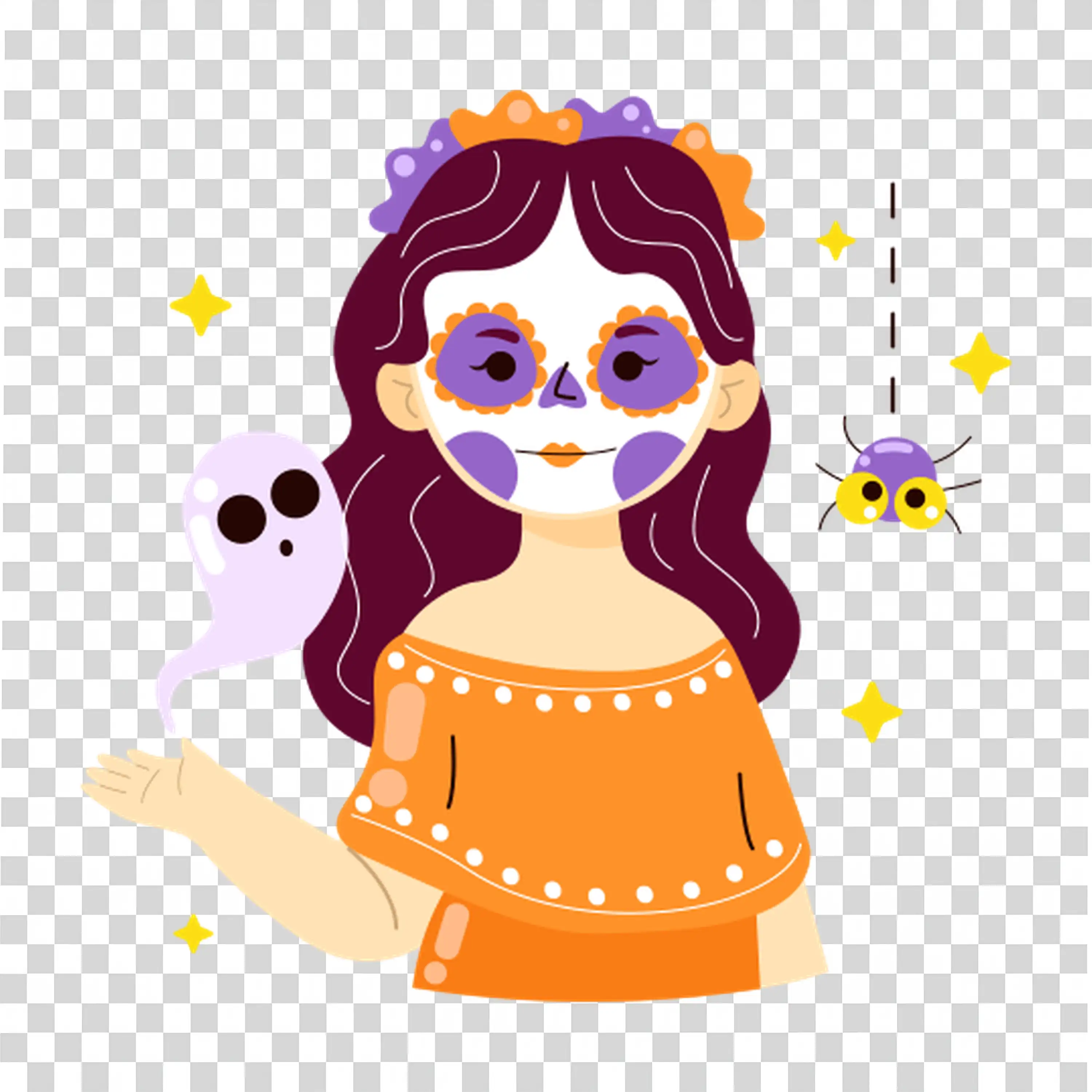 Girl in Halloween Dress with Spooky Makeup Free PNG