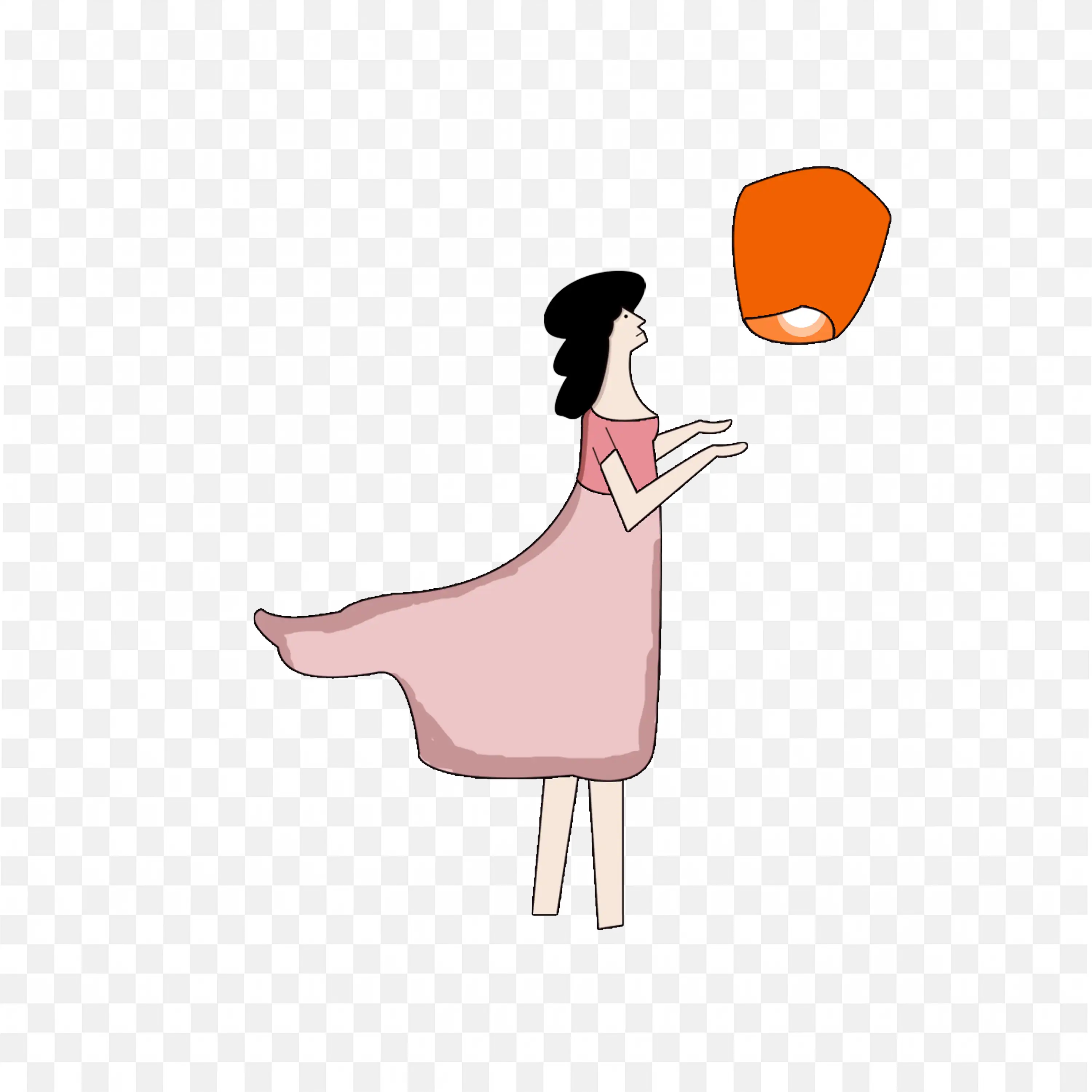 Girl Releasing Orange Lantern During Festival Night PNG Image