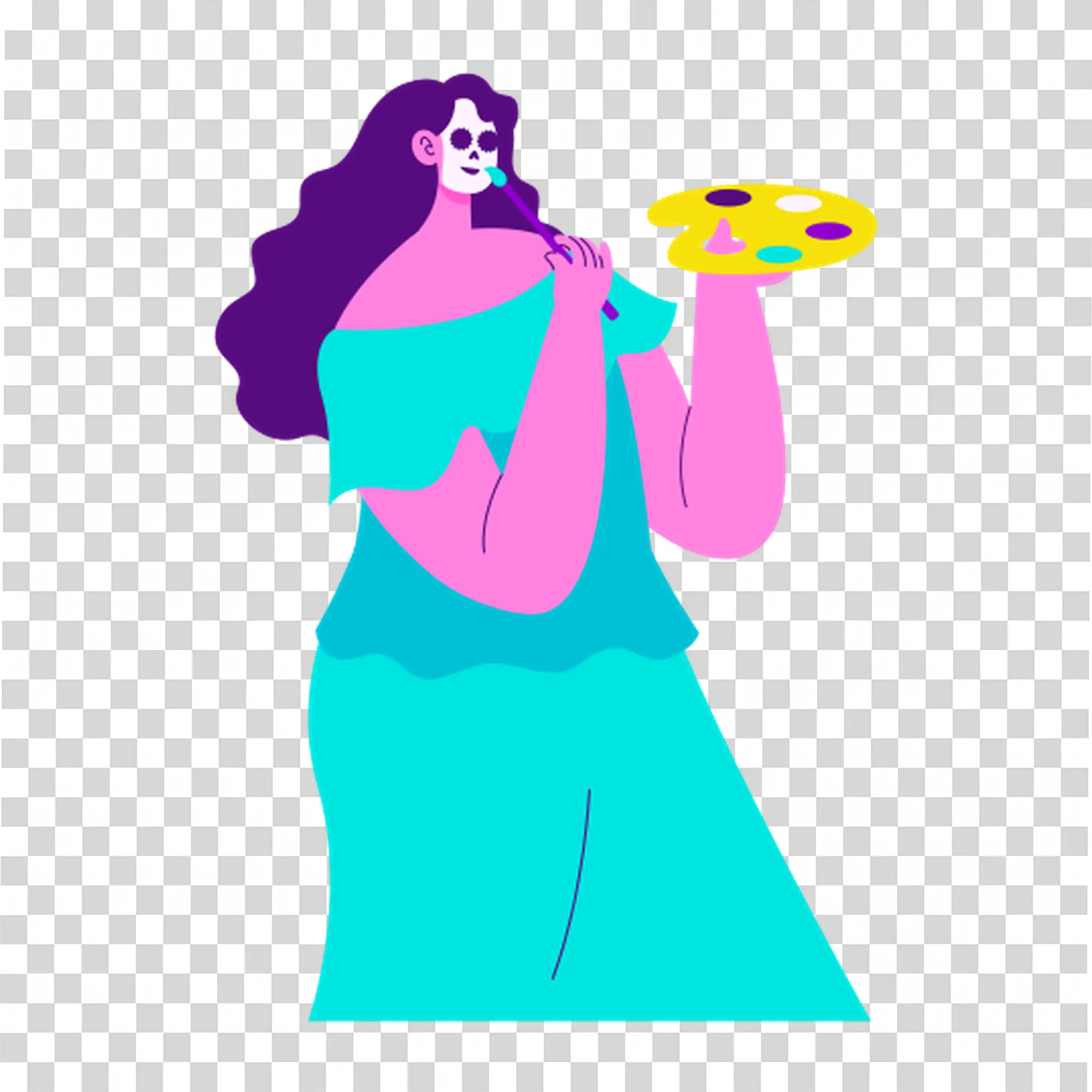 Girl with a Blue Dress and Halloween Treat Plate in Hand