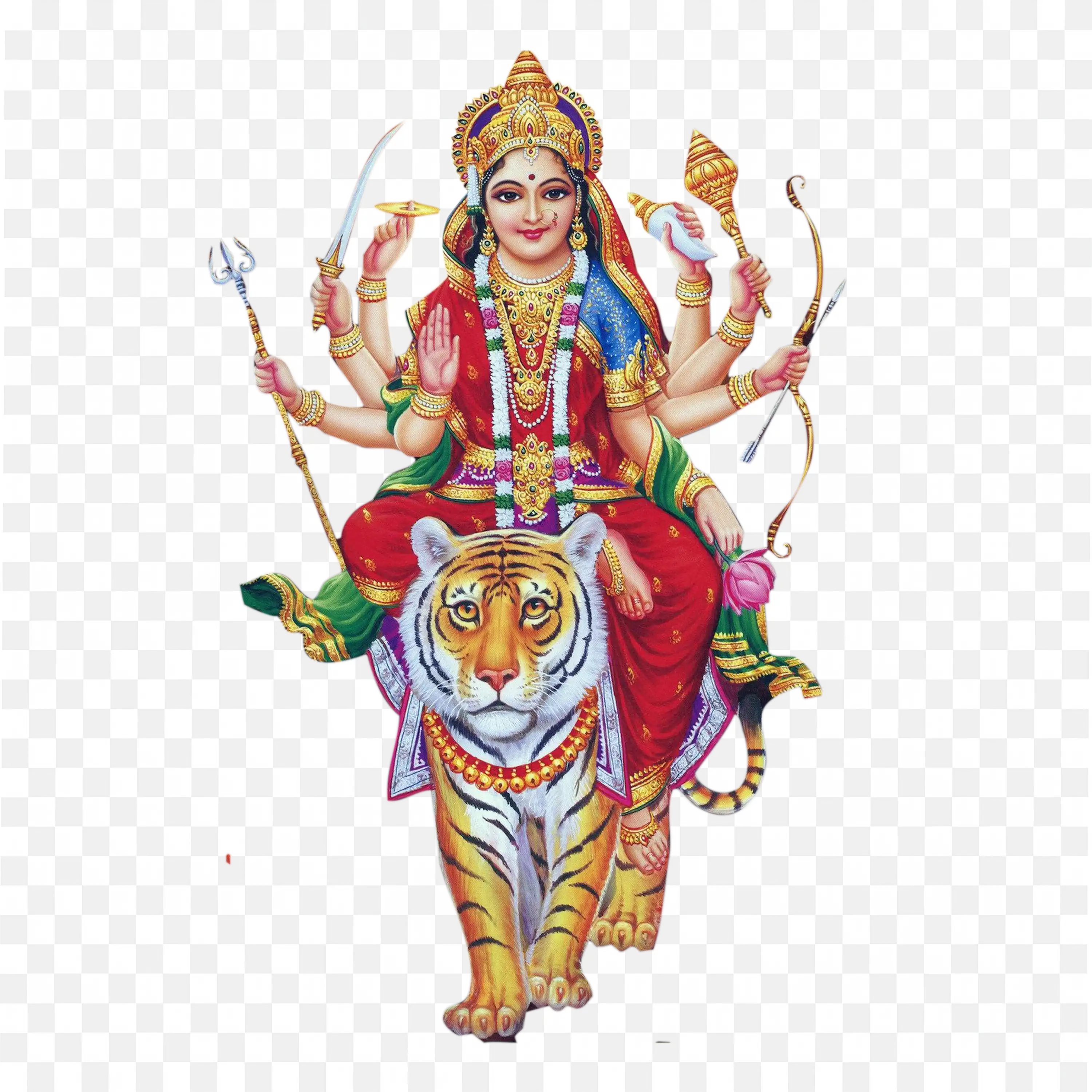Goddess Durga on Tiger Multi armed Divine Warrior Art