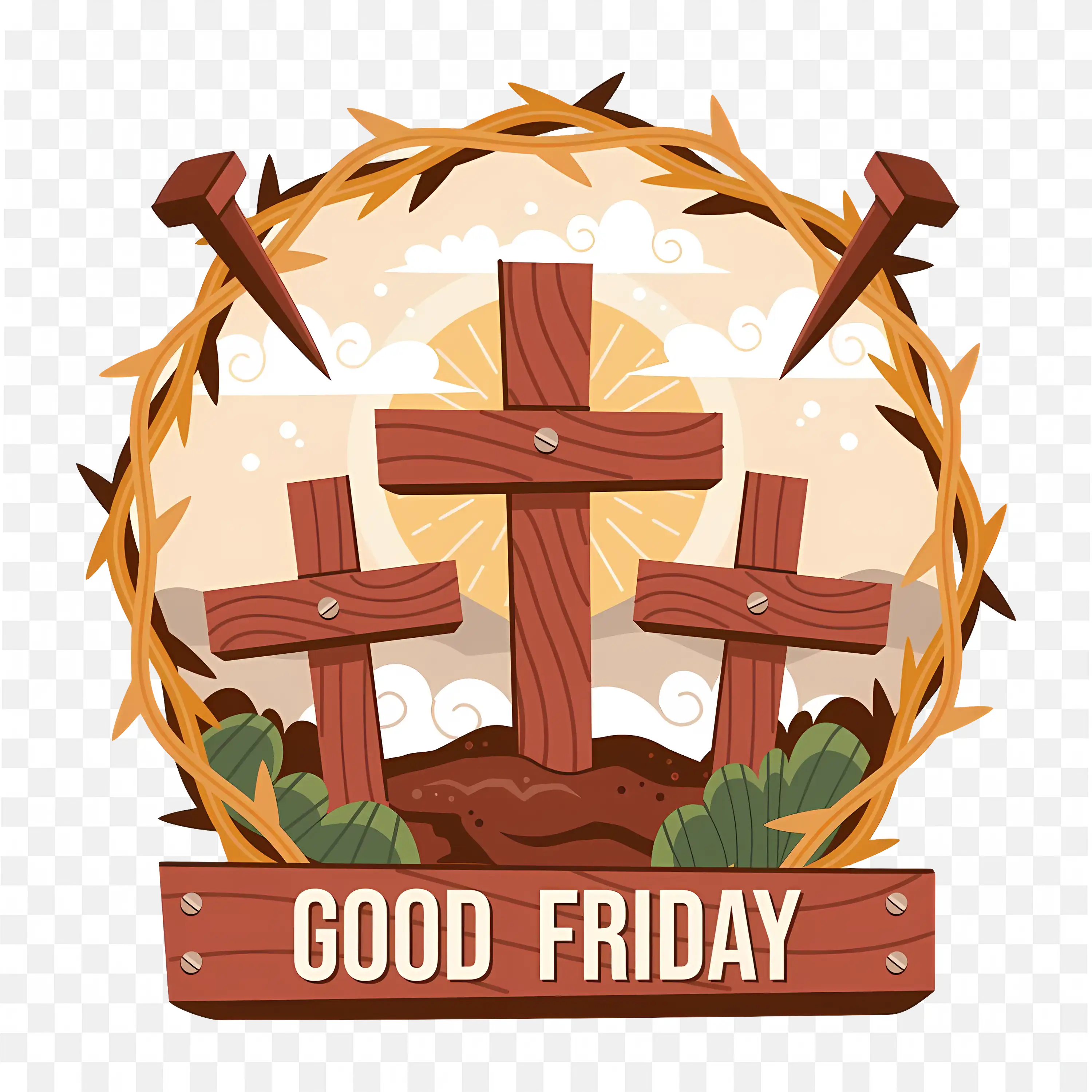 Good Friday Crosses with Crown of Thorns Christian Clip Art PNG