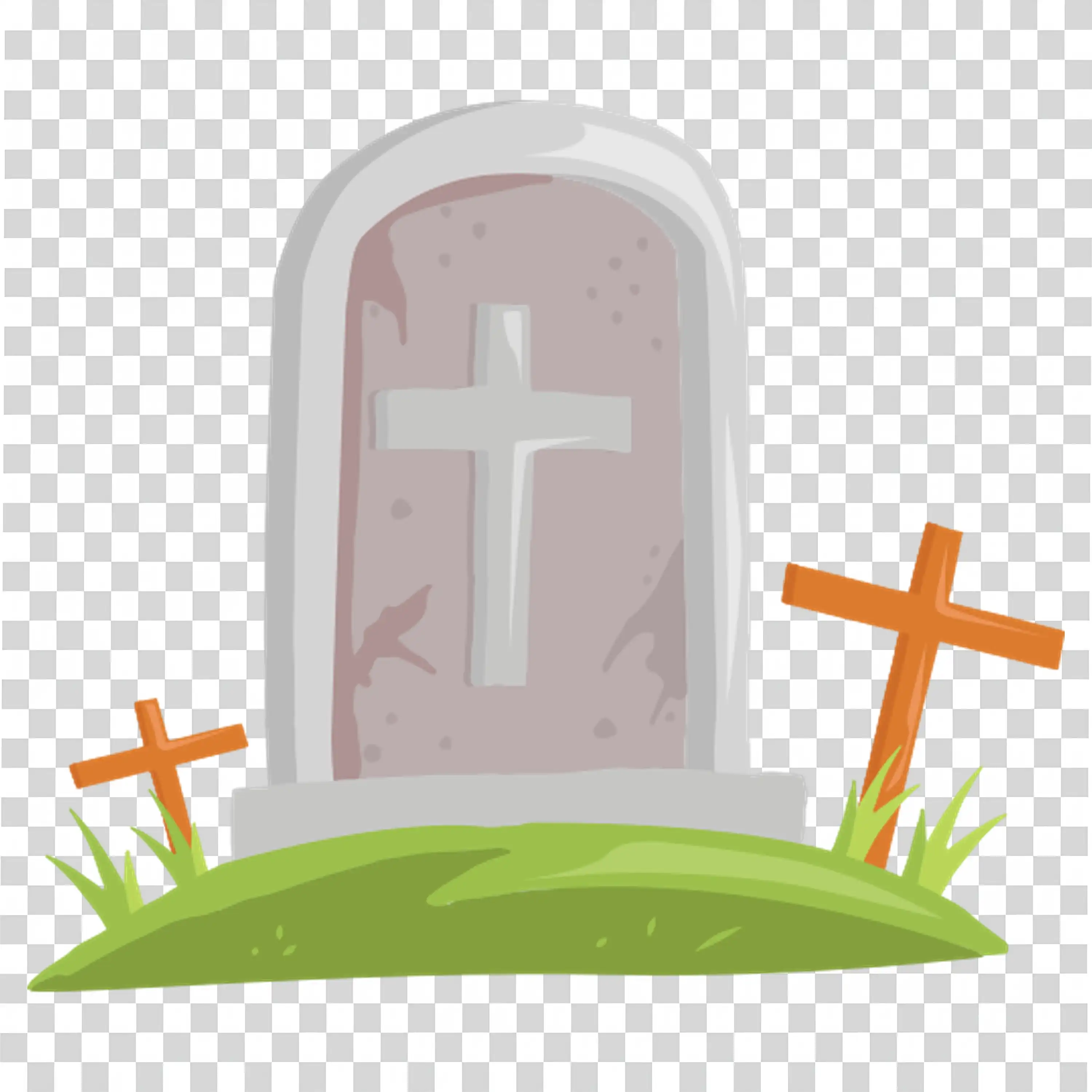 Gravestone with Cross in Haunted Field Halloween Scene