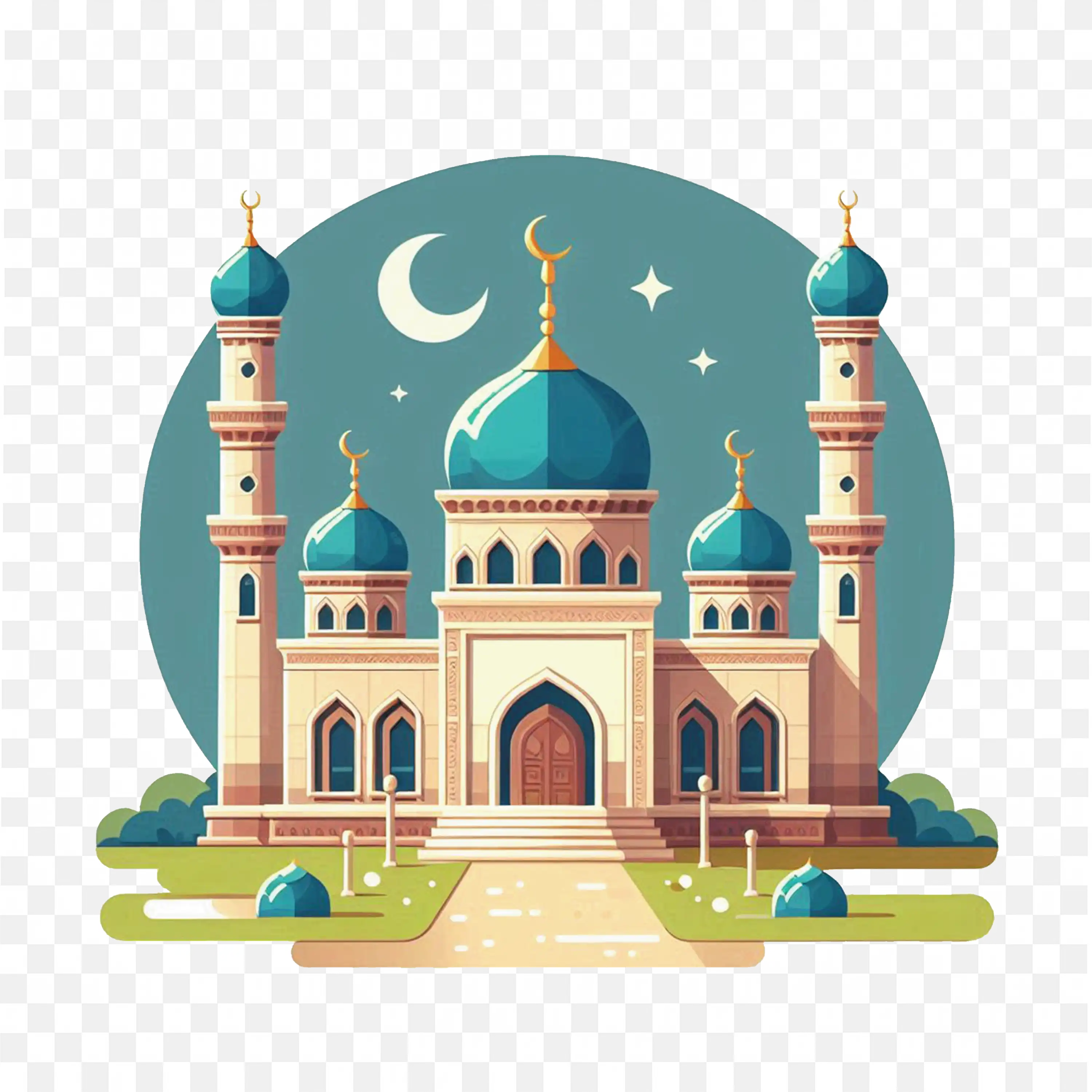 Green Mosque Crescent Moon Islamic Festival Scene