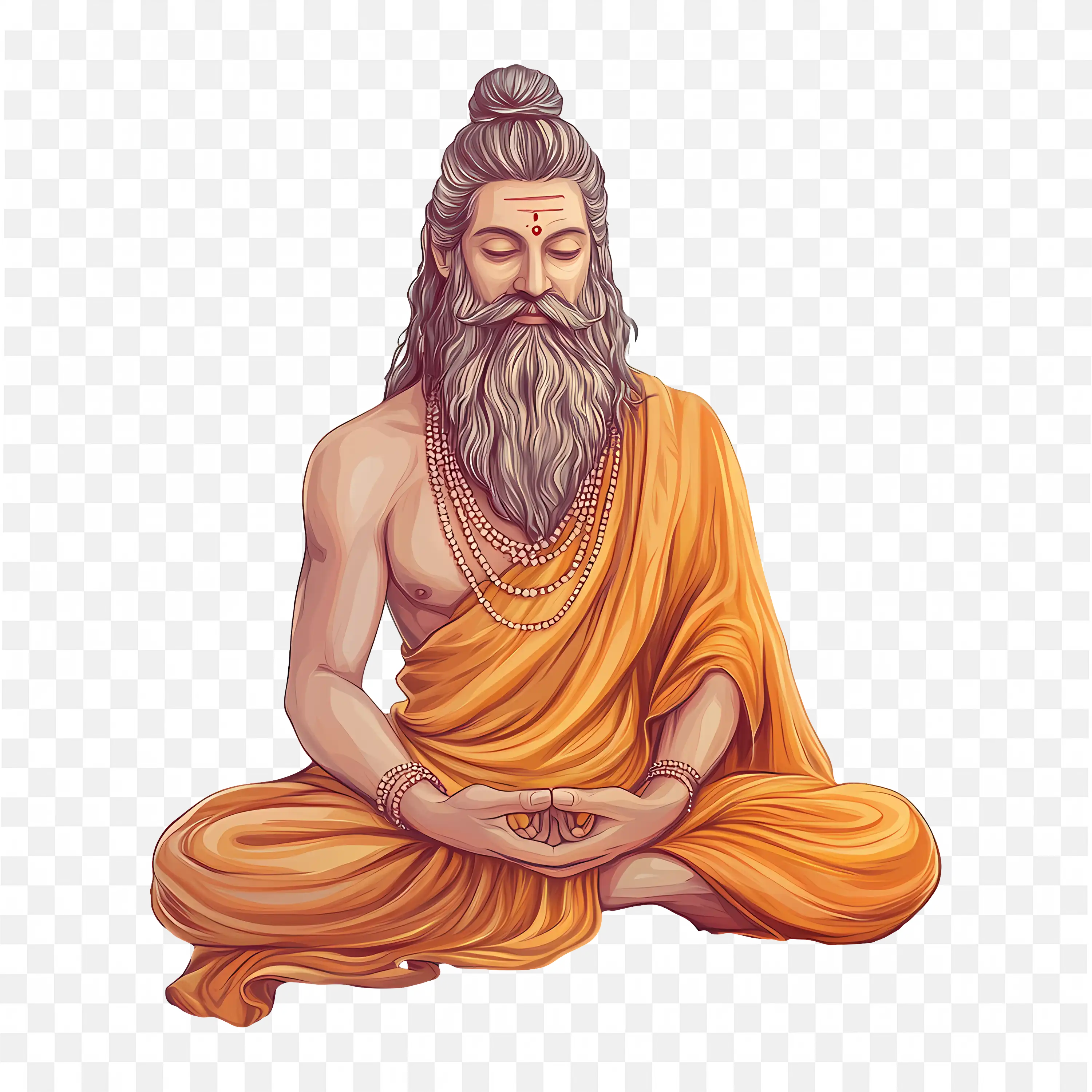Guru Purnima PNG Bearded Guru Meditating with Closed Eyes