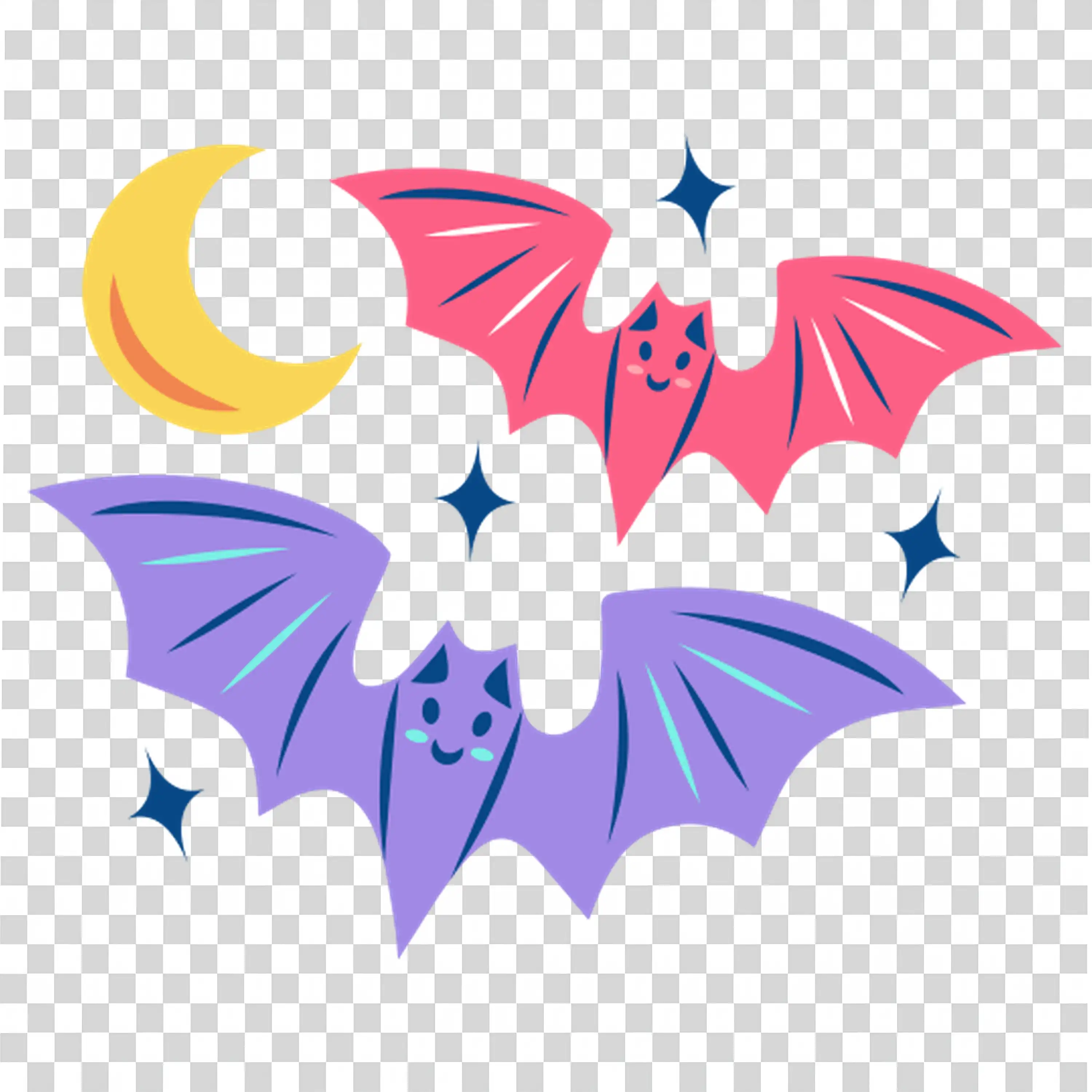 Halloween Bats Flying with Stars and Moon in The Night Sky
