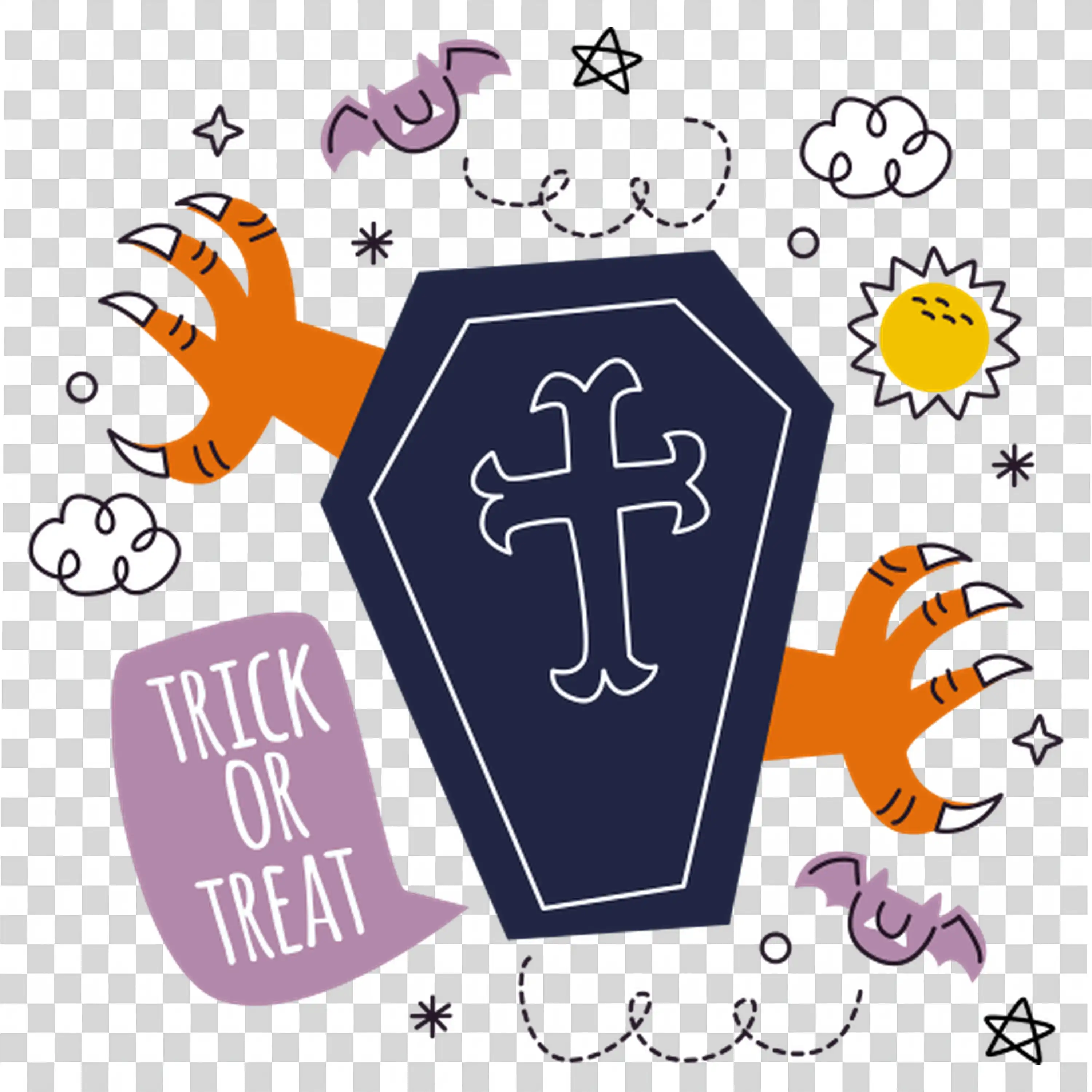 Halloween Coffin with Cross and Spooky Theme for Trick Treat