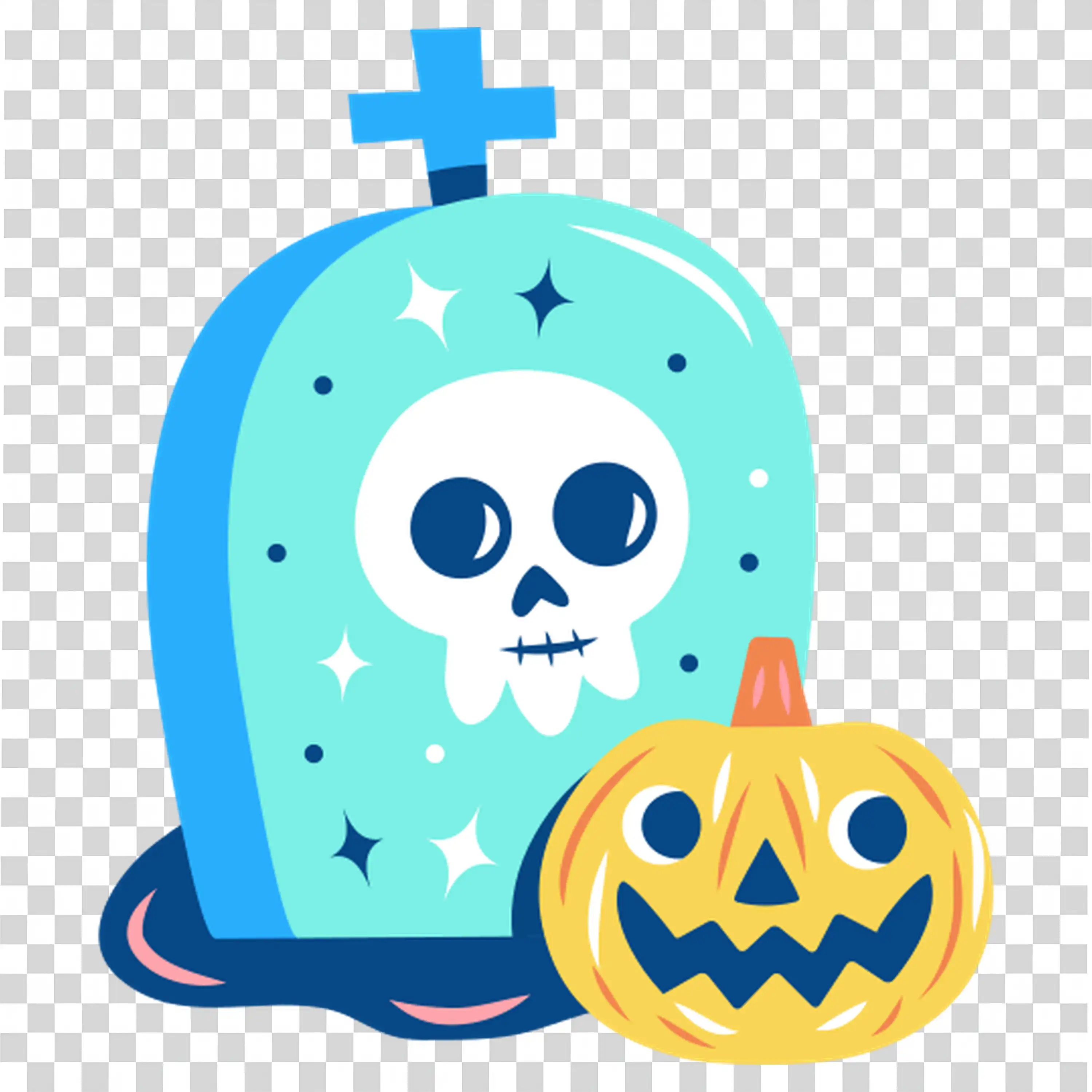 Halloween Grave with a Skull and Pumpkin in Spooky Style