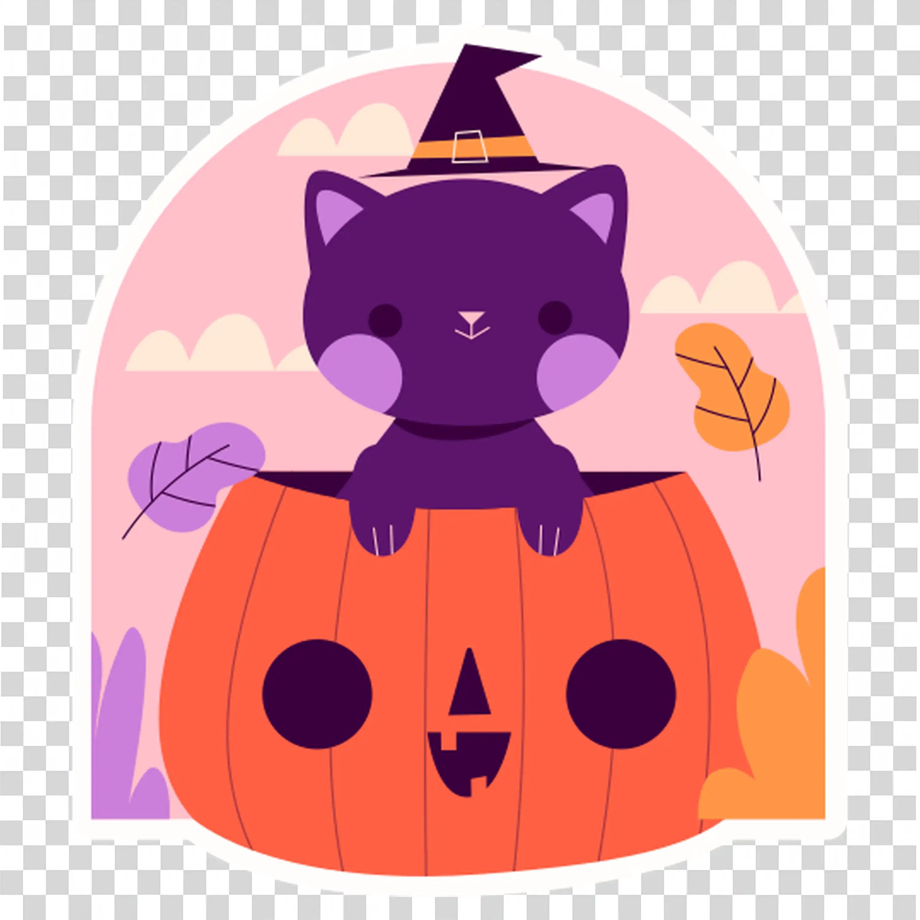 Halloween Pumpkin Character with Cat Face and Purple Details