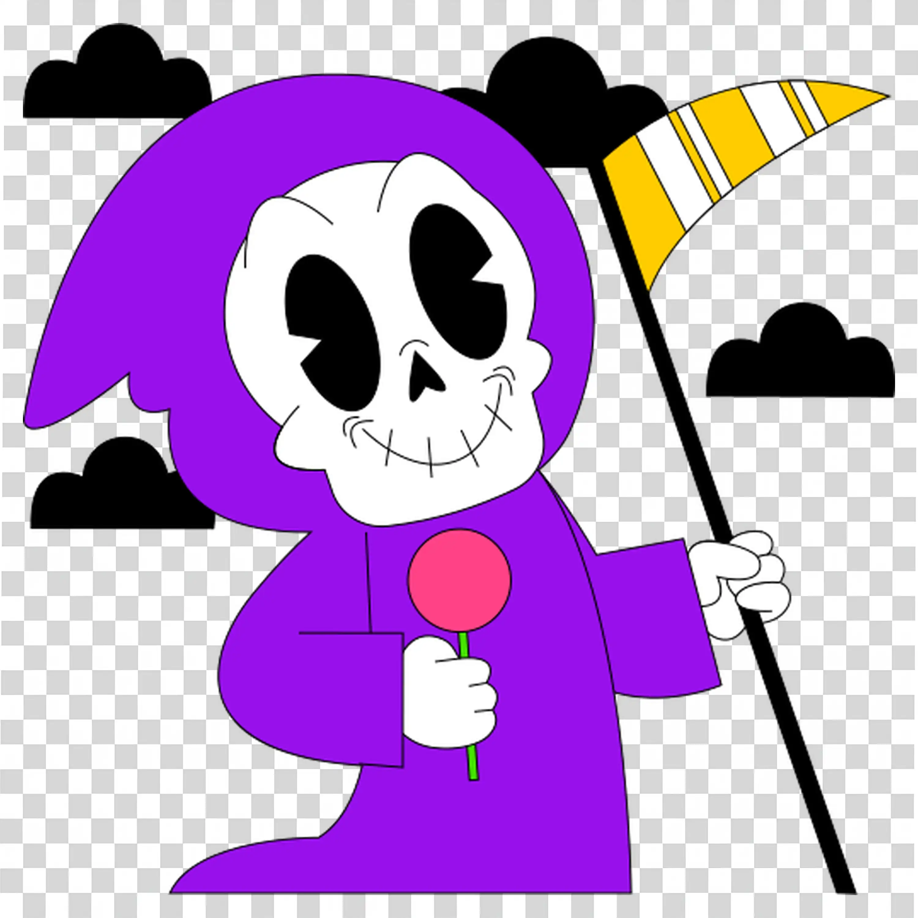 Halloween Skeleton with Purple Outfit and Flag for Spooky Fun