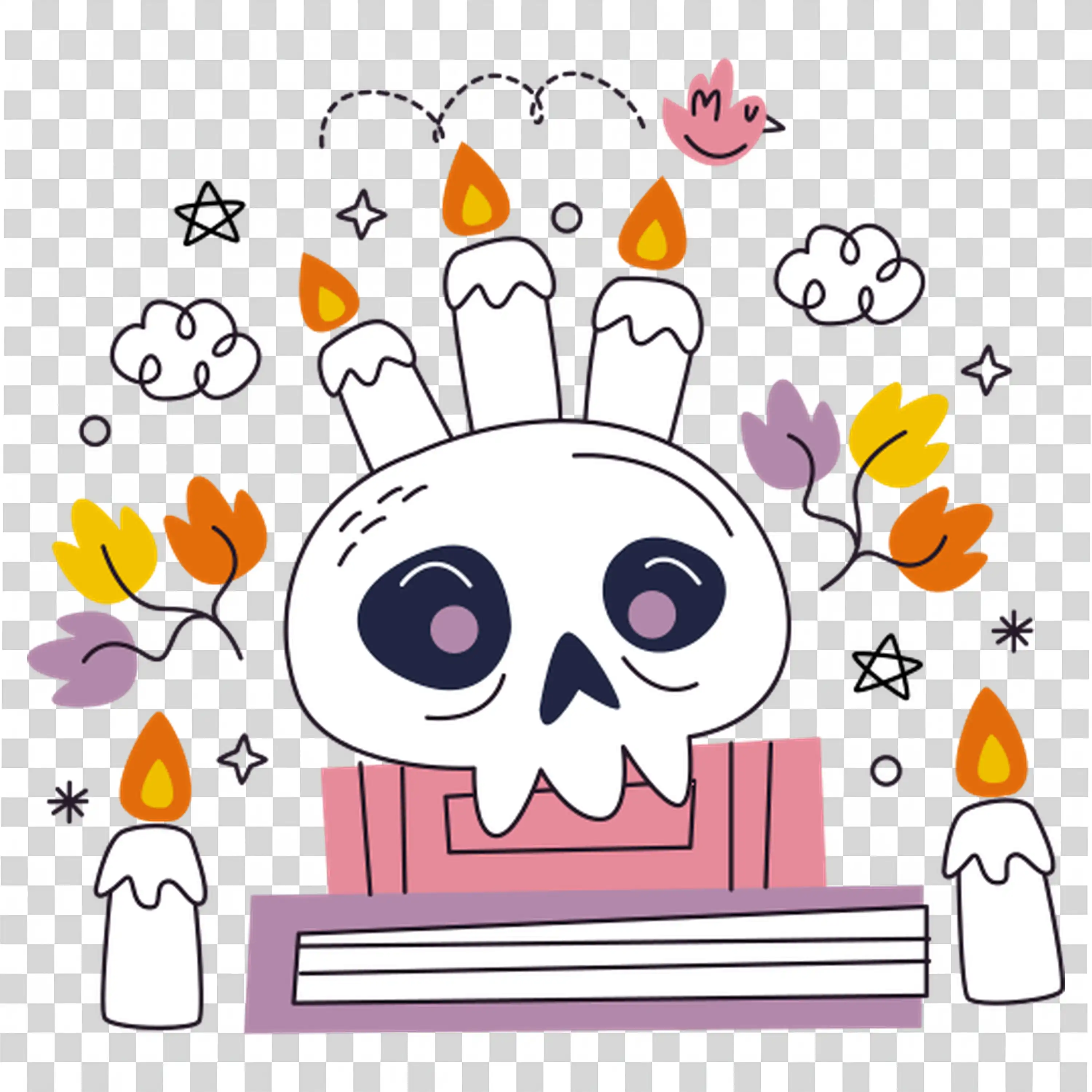 Halloween Skull Design with Candles and Festive Details