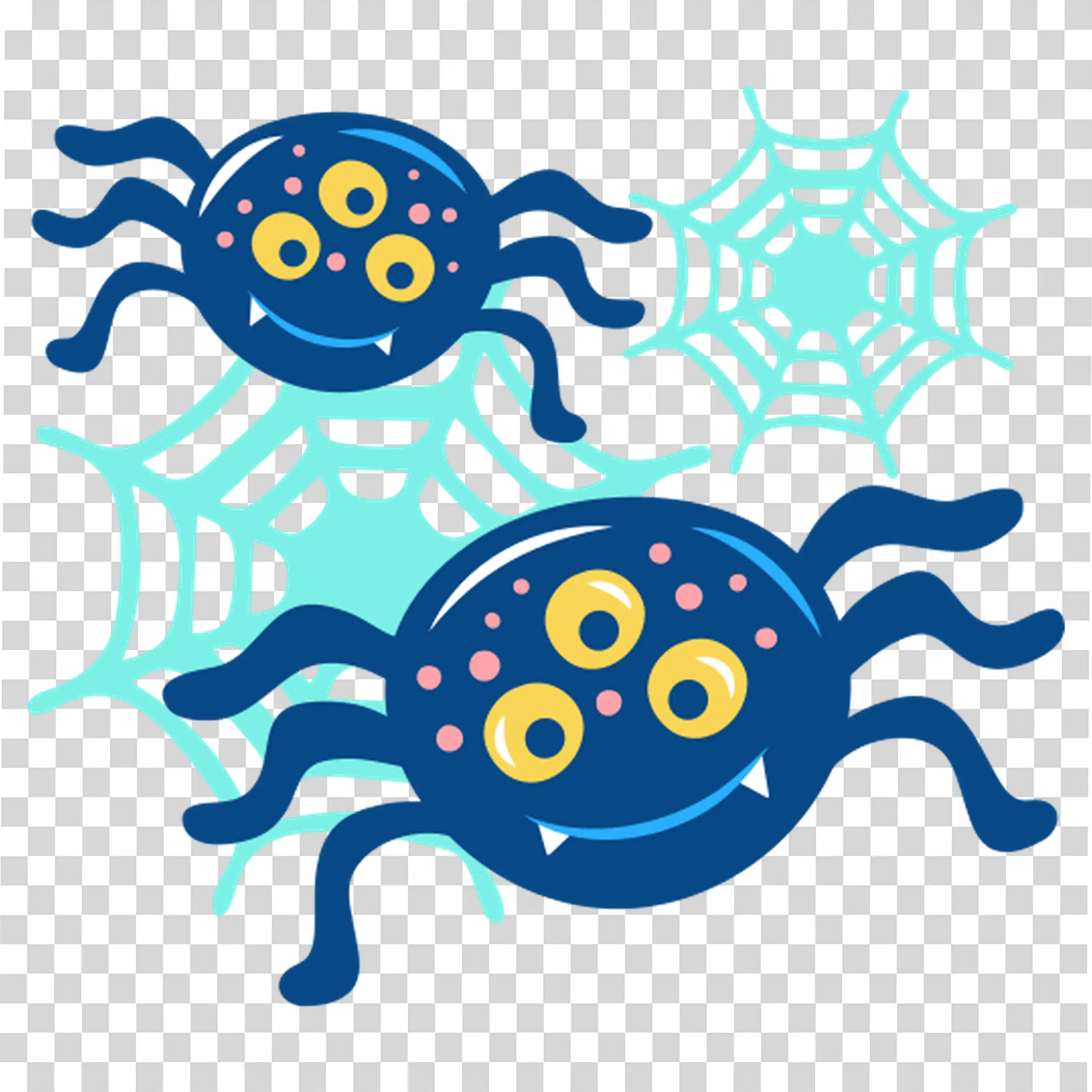 Halloween Spiders with Blue Web and Playful Design