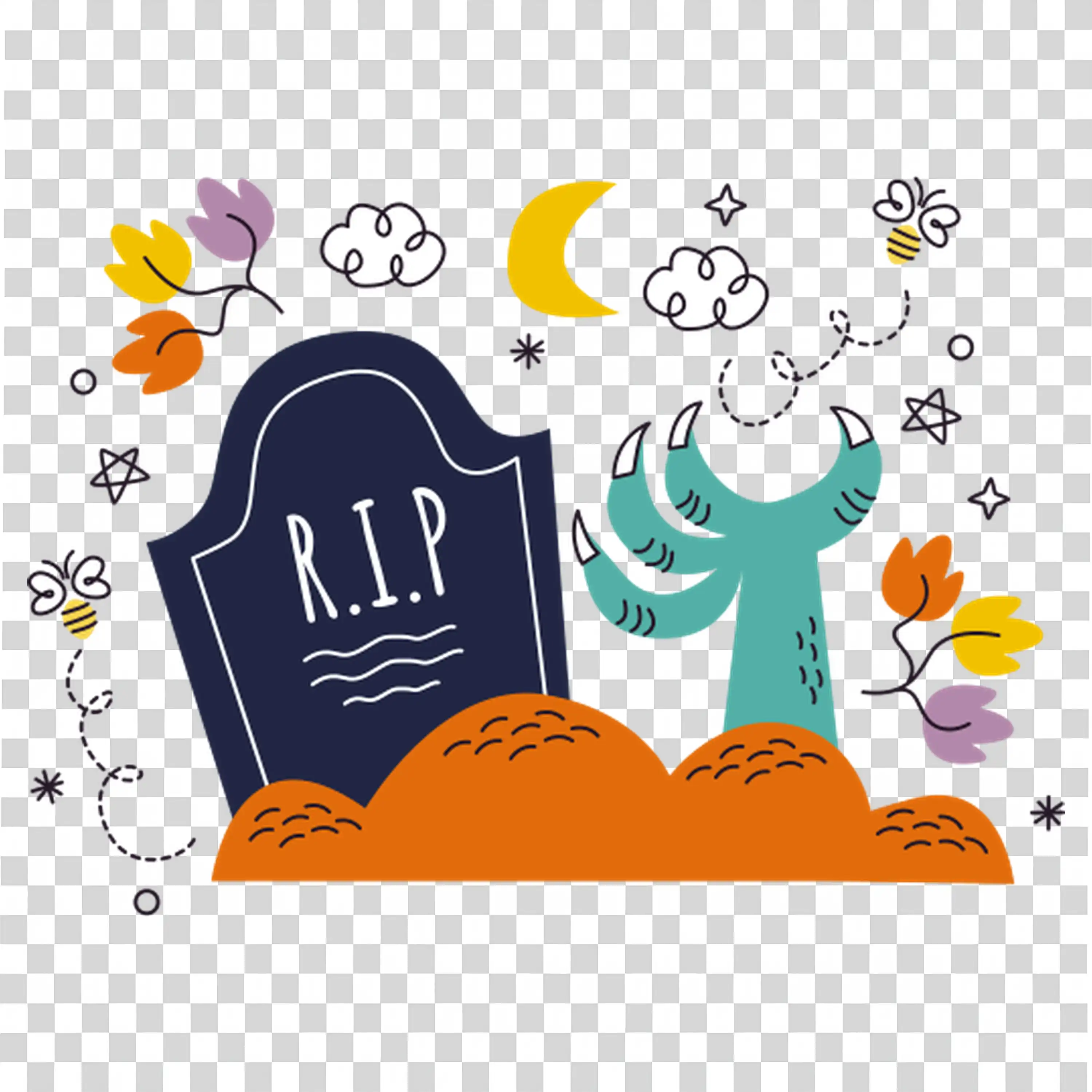 Halloween Tombstone with Pumpkins and Creepy Atmosphere