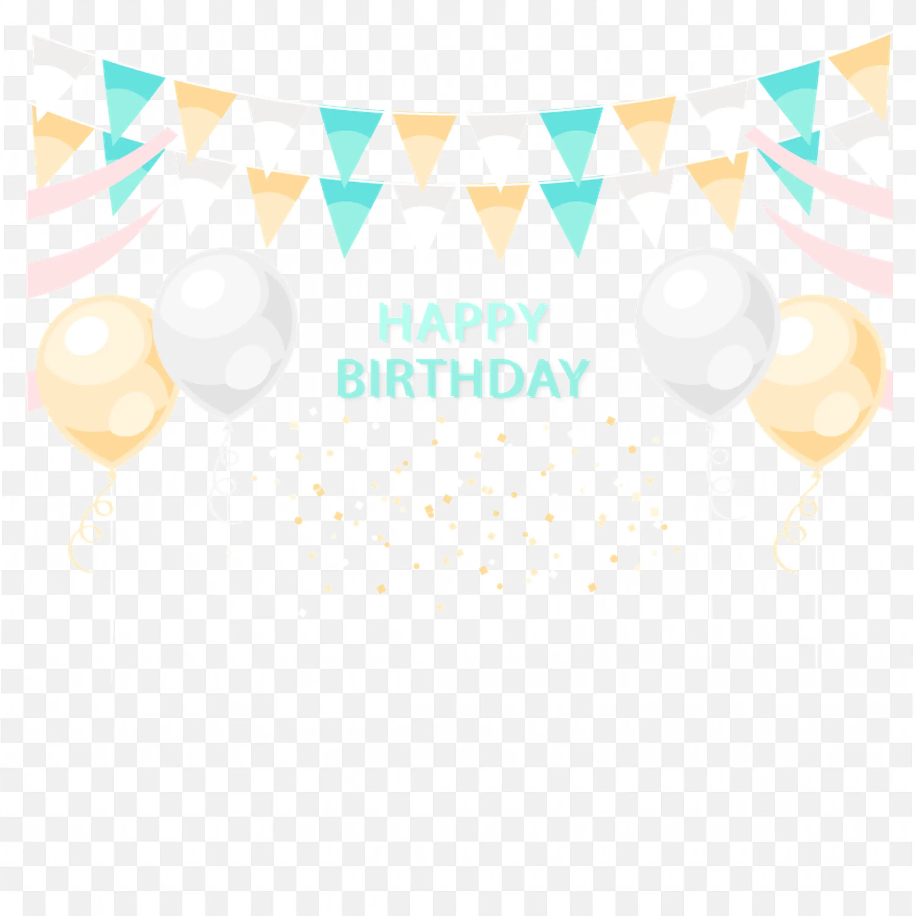 Happy Birthday Background with Balloons Bunting Digital Design PNG