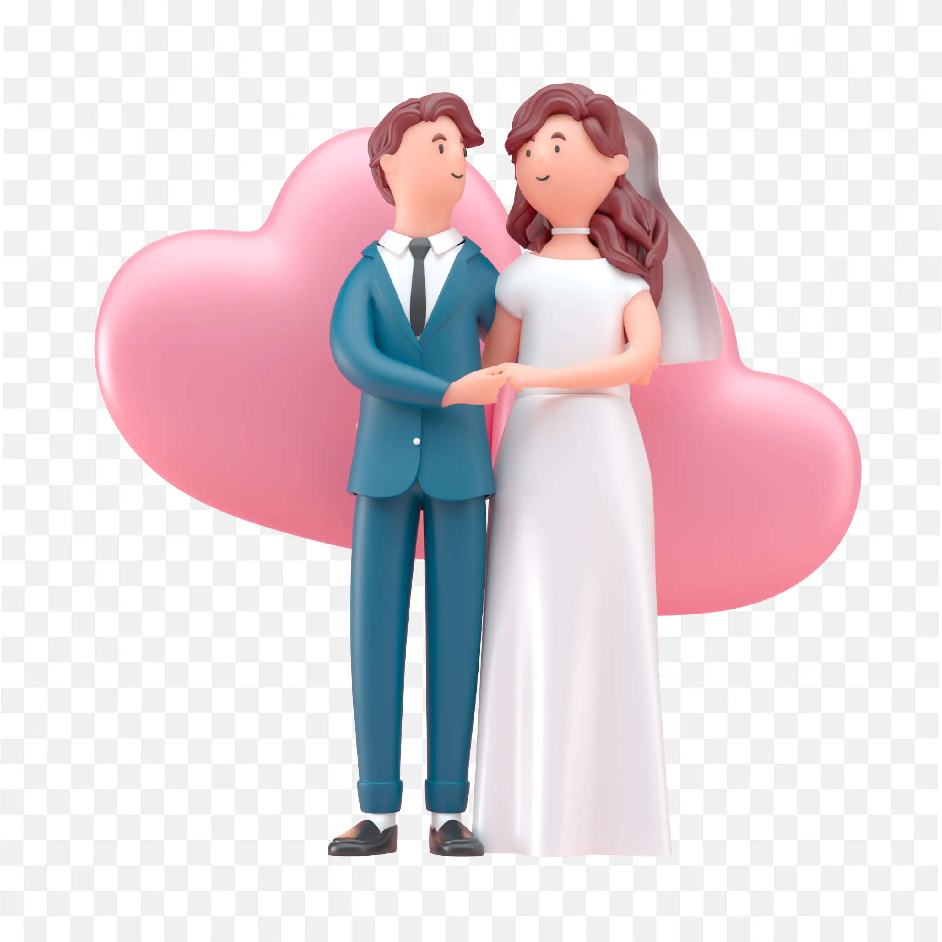 Happy Couple Looking at Each Other with Pink Heart Background Art