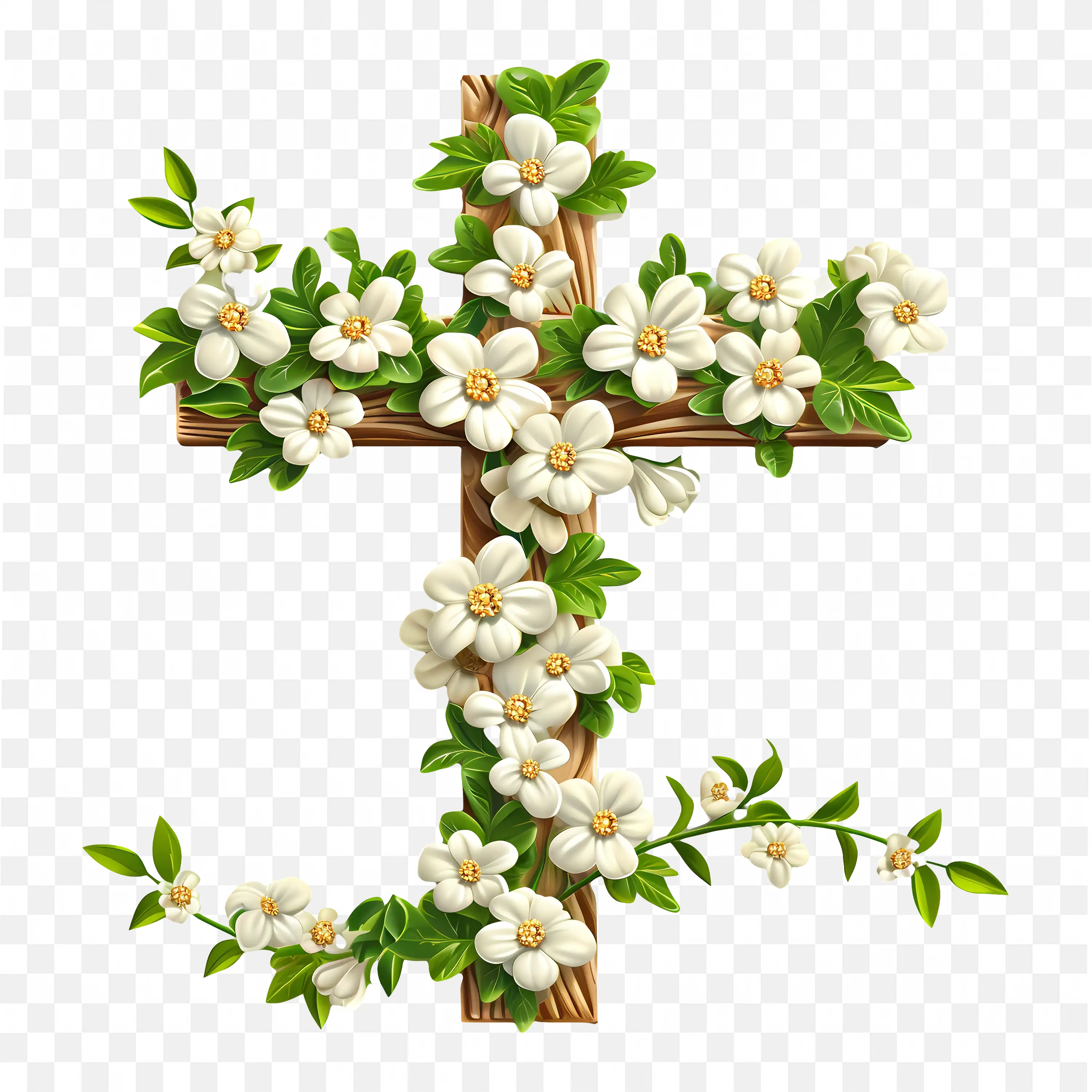 Happy Easter Cross Wooden Cross with White Flower Image