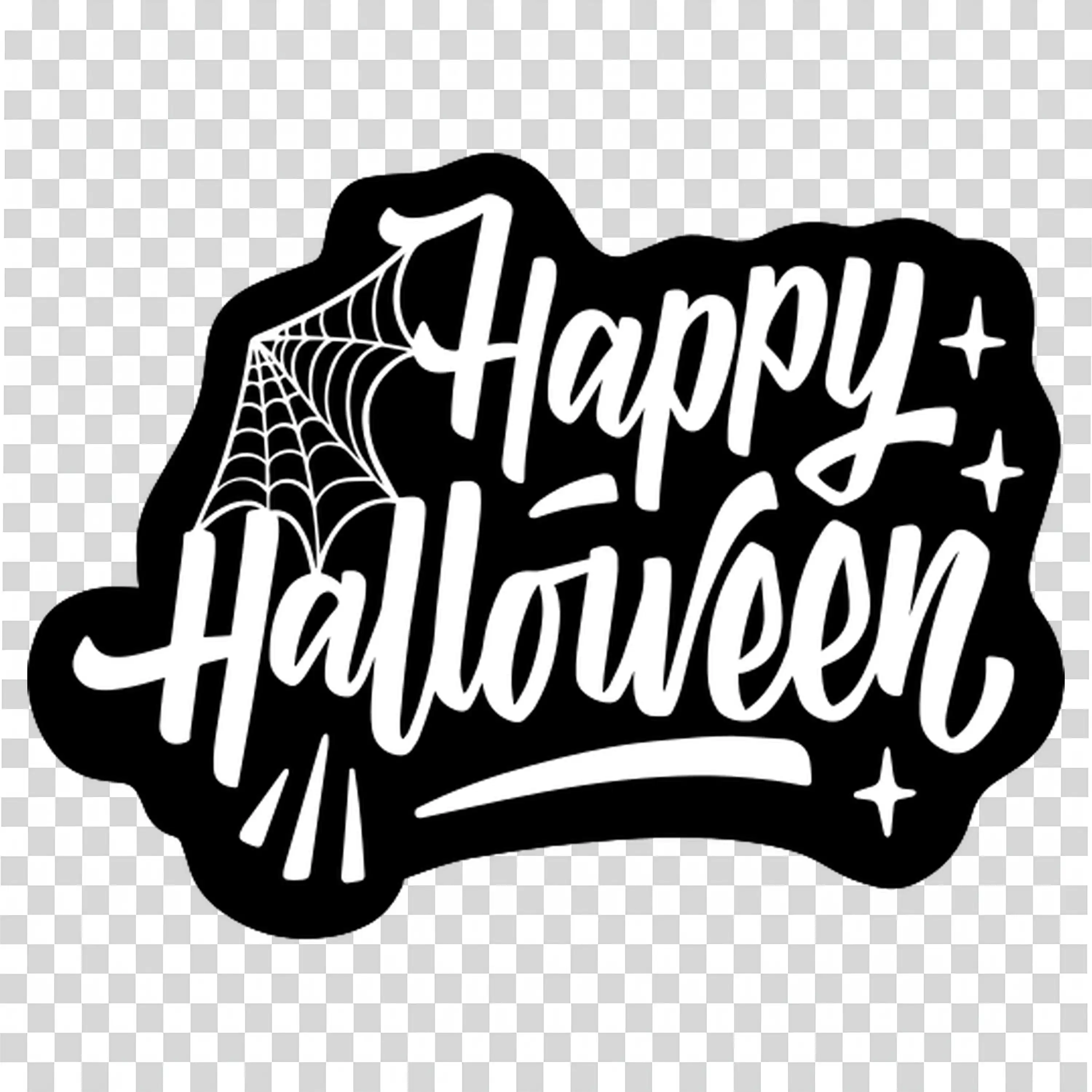 Happy Halloween Text with Bats in Black and White Design