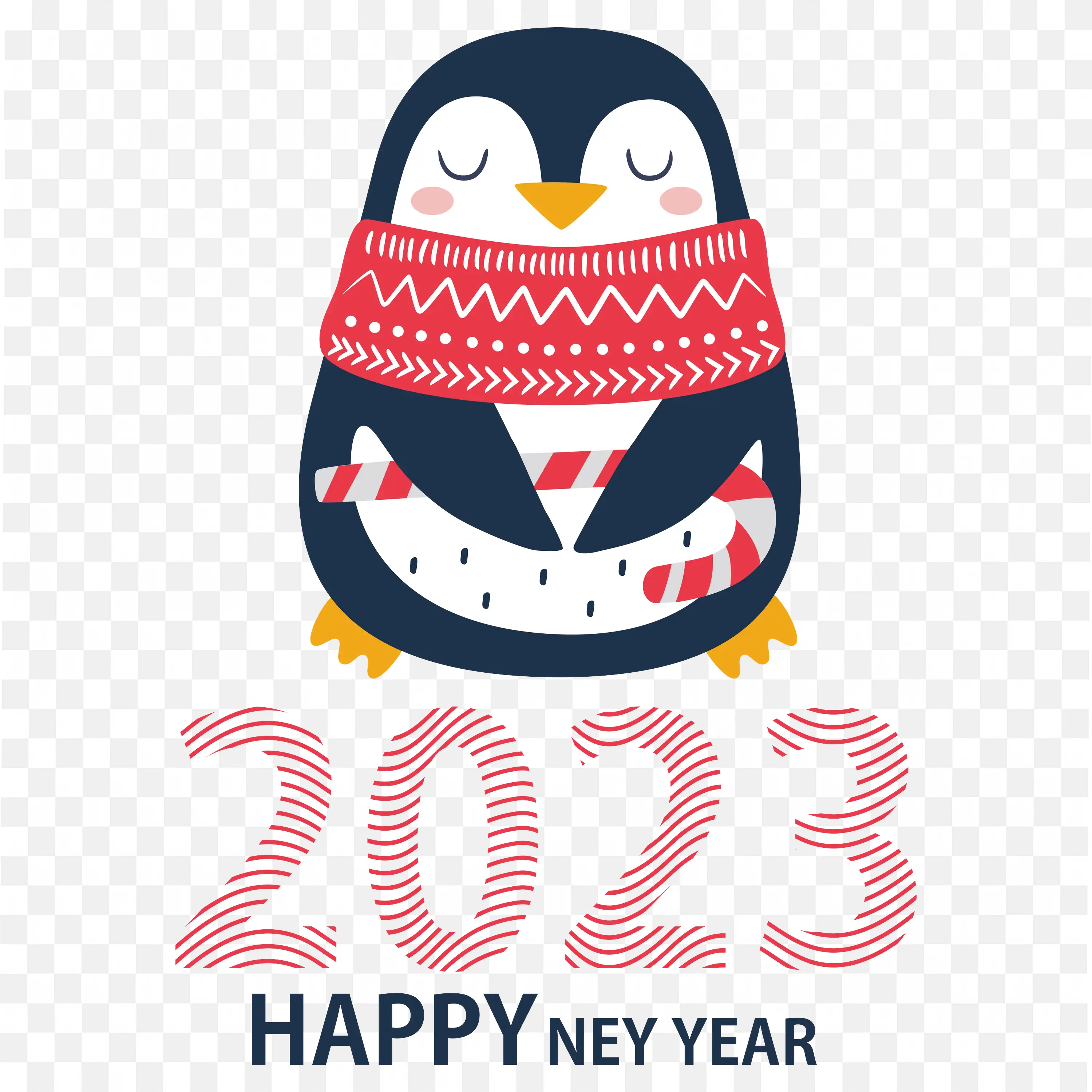 Happy New Year Penguin Winter Holiday Design PNG