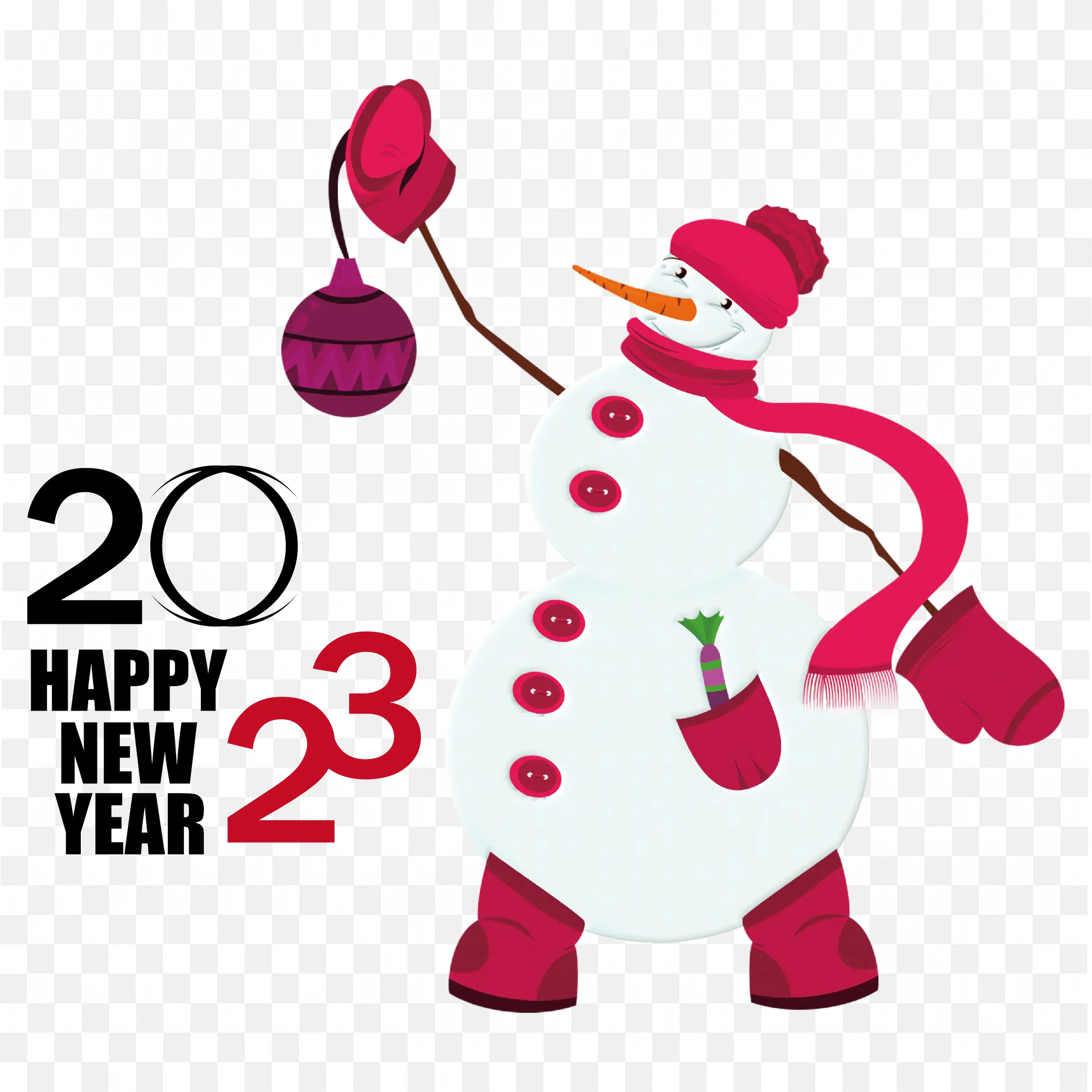 Happy New Year Snowman Red Ribbon Winter Art