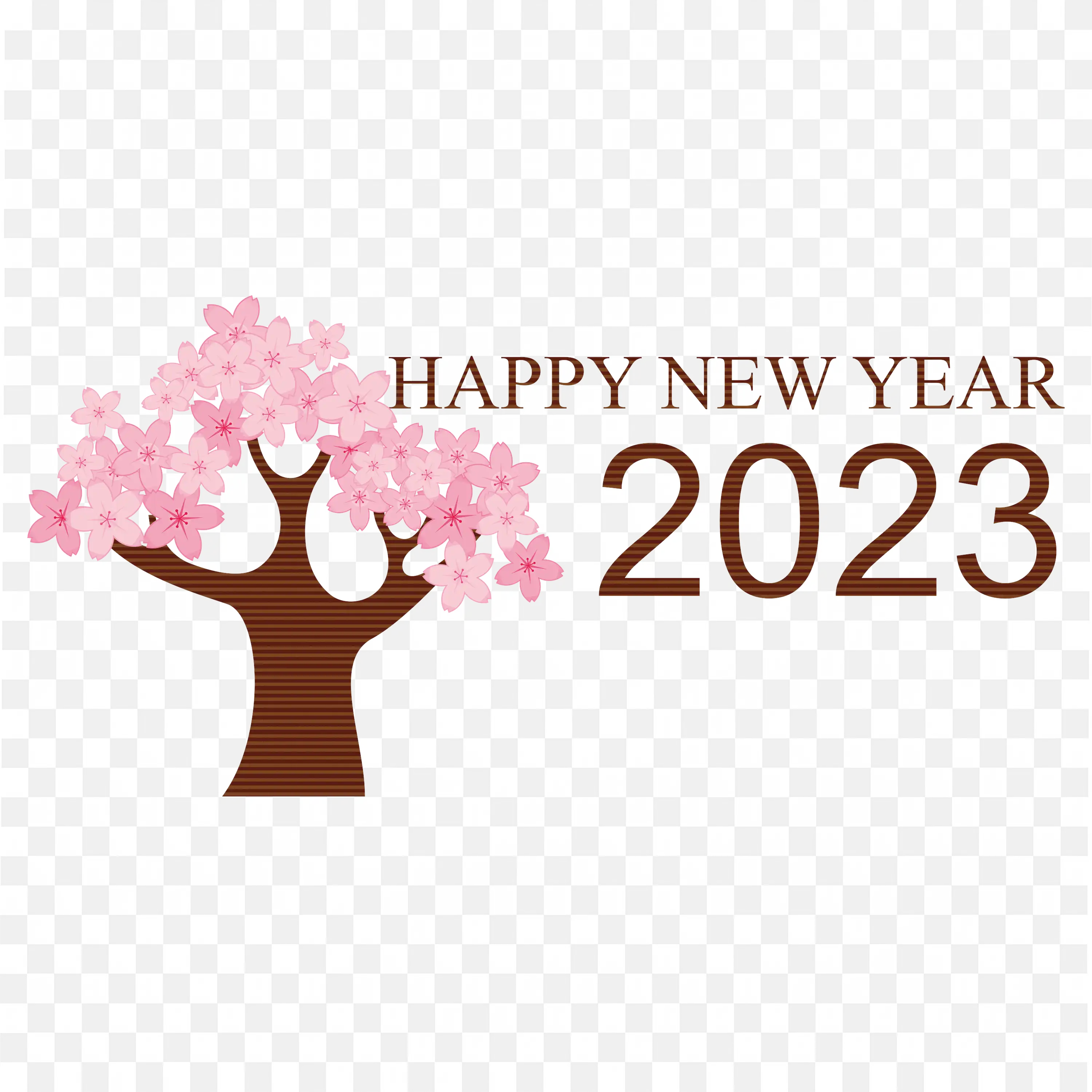 Happy New Year Tree Blossoms Celebration Art PNG