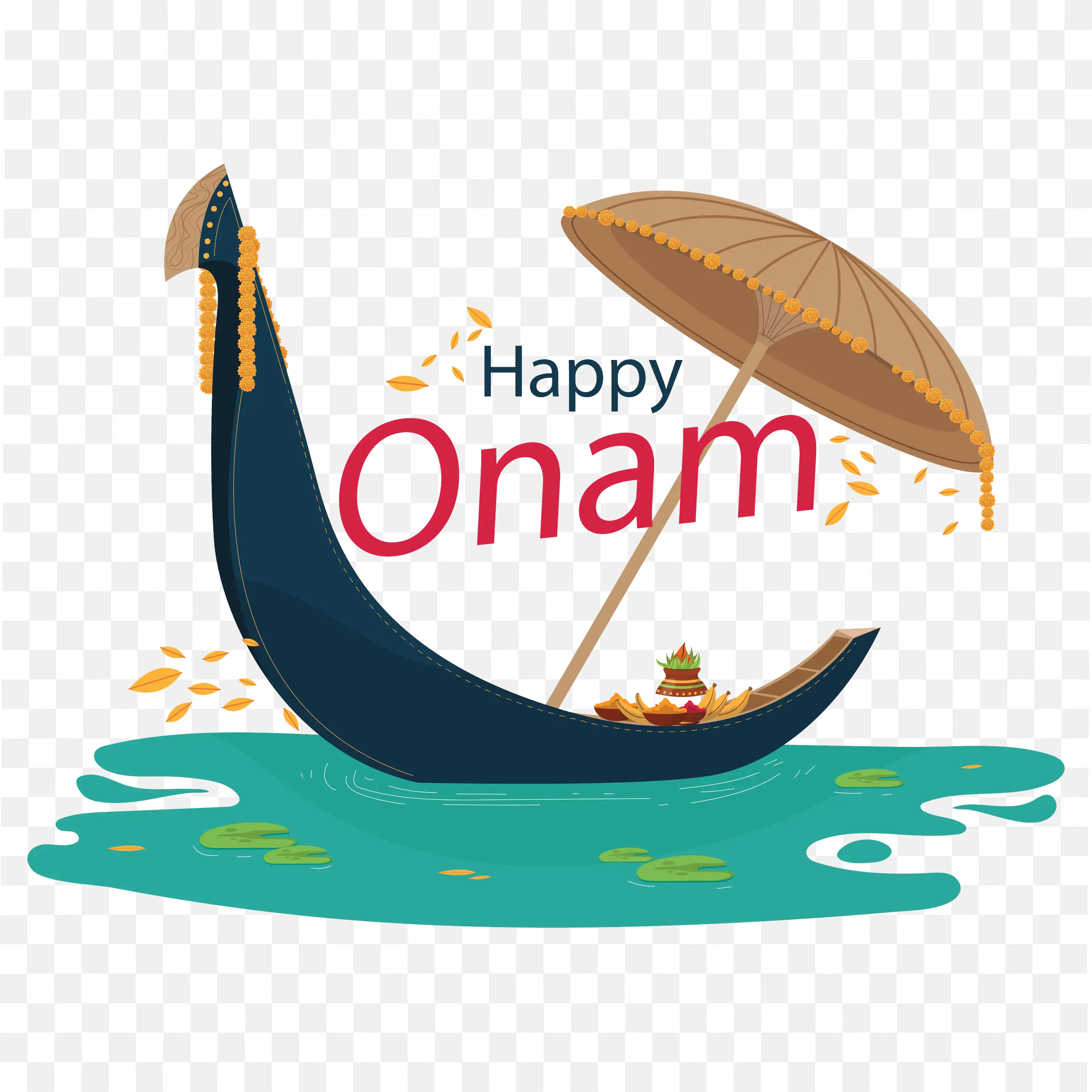 Happy Onam Festival Boat Design Traditional Kerala Art