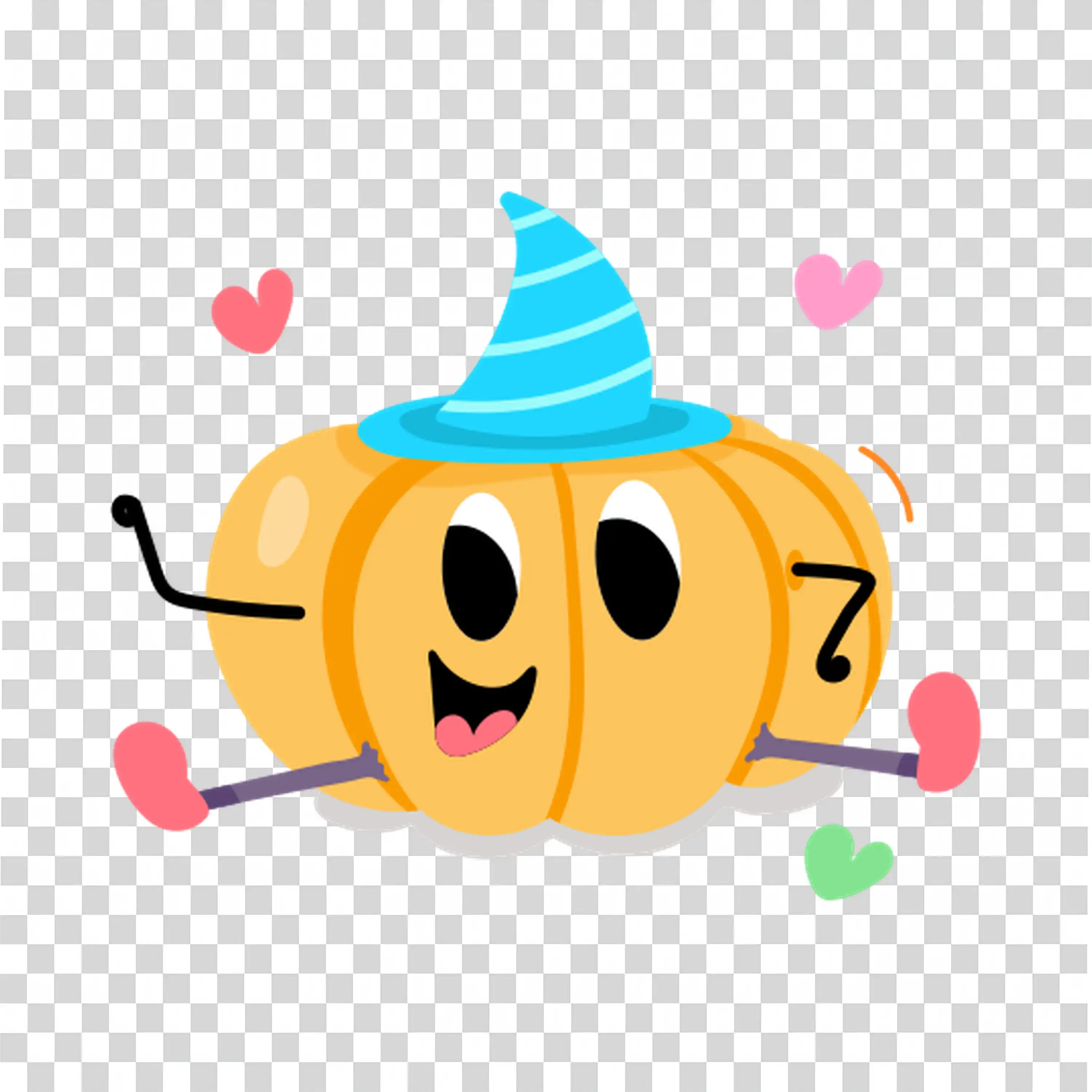 Happy Pumpkin Character with Blue Hat and Big Smile