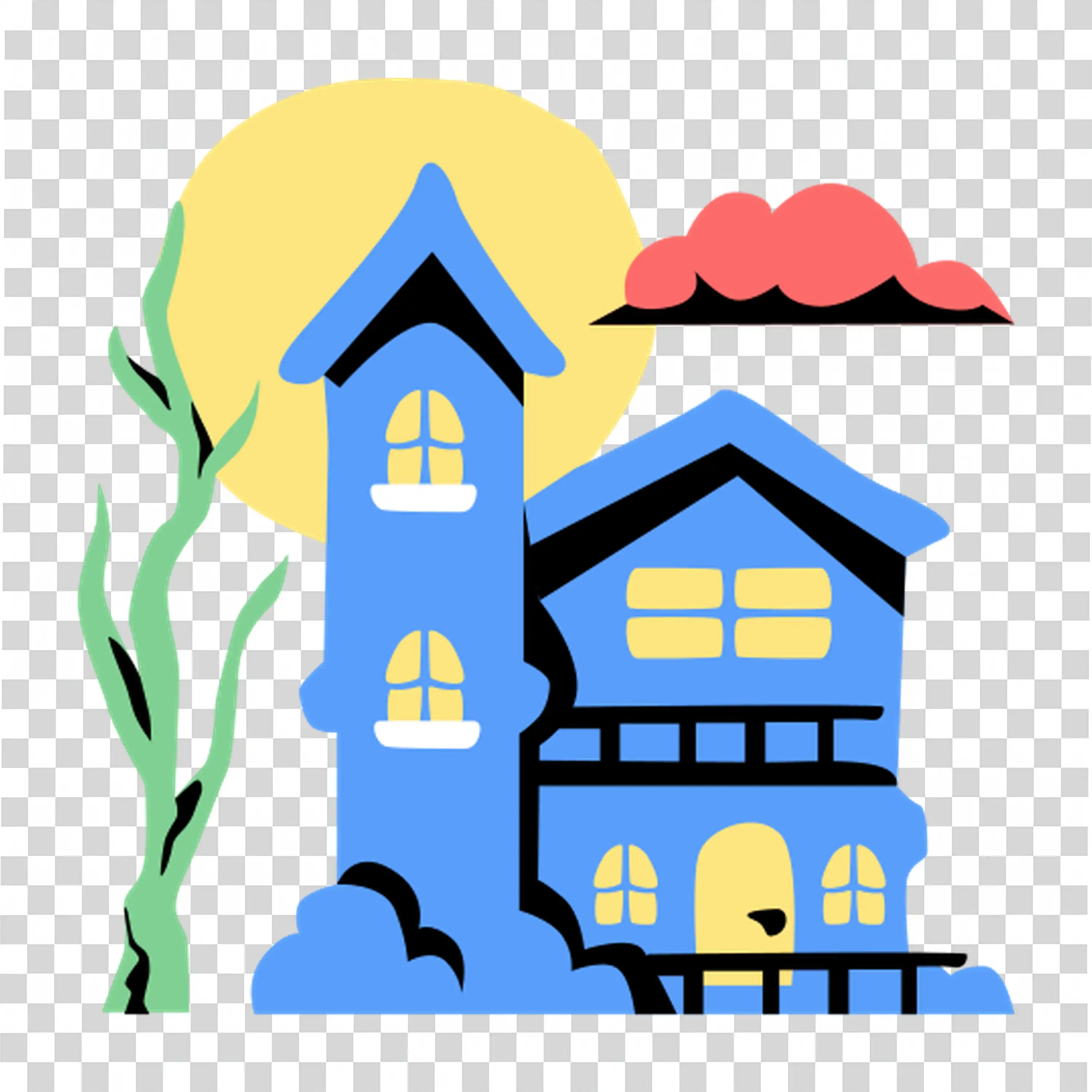 Haunted House with Eerie Blue and Orange Colors Free PNG