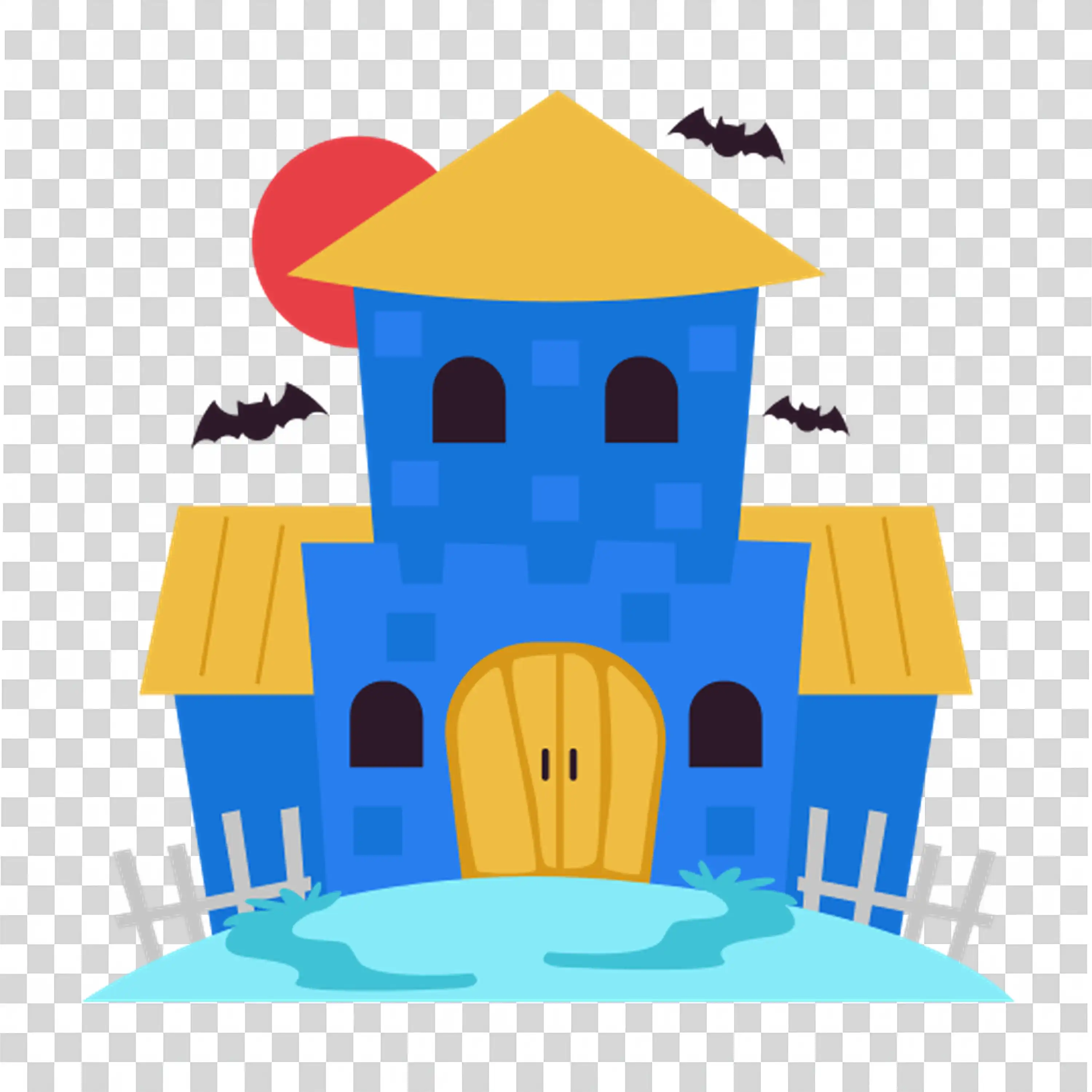 Haunted House with Spooky Windows and a Scary Ghost