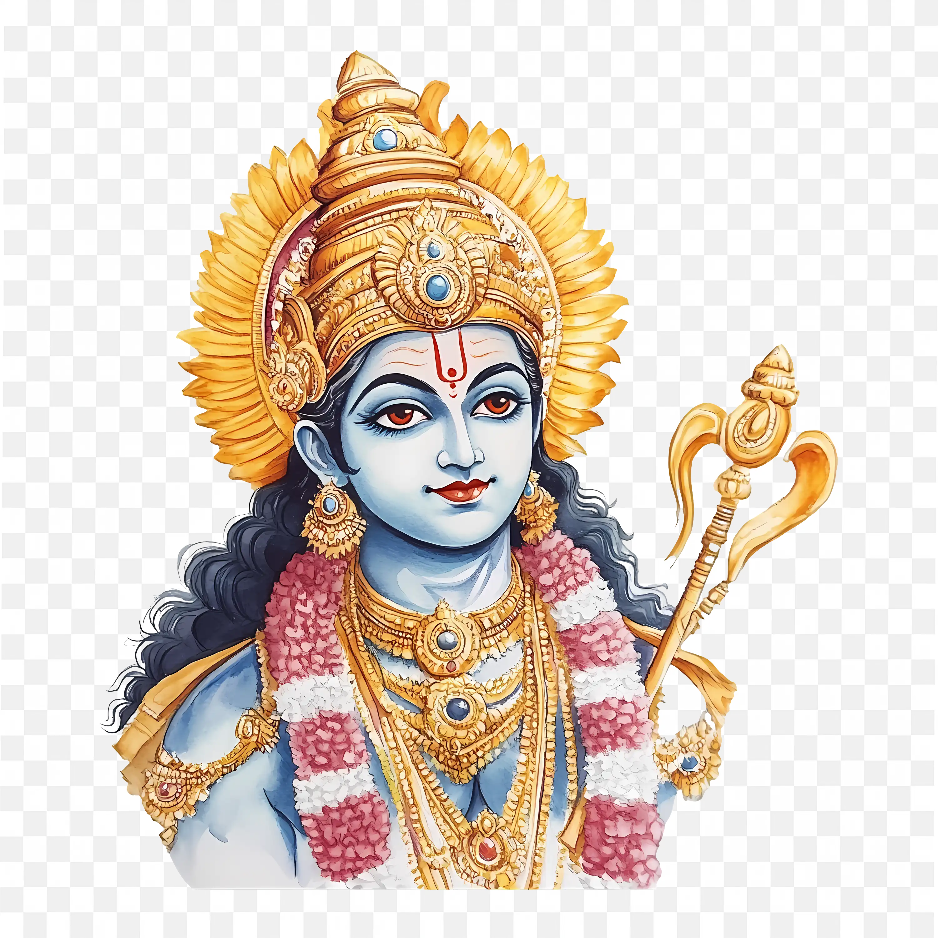 Hindu God Ram PNG Image Watercolor Style Illustration