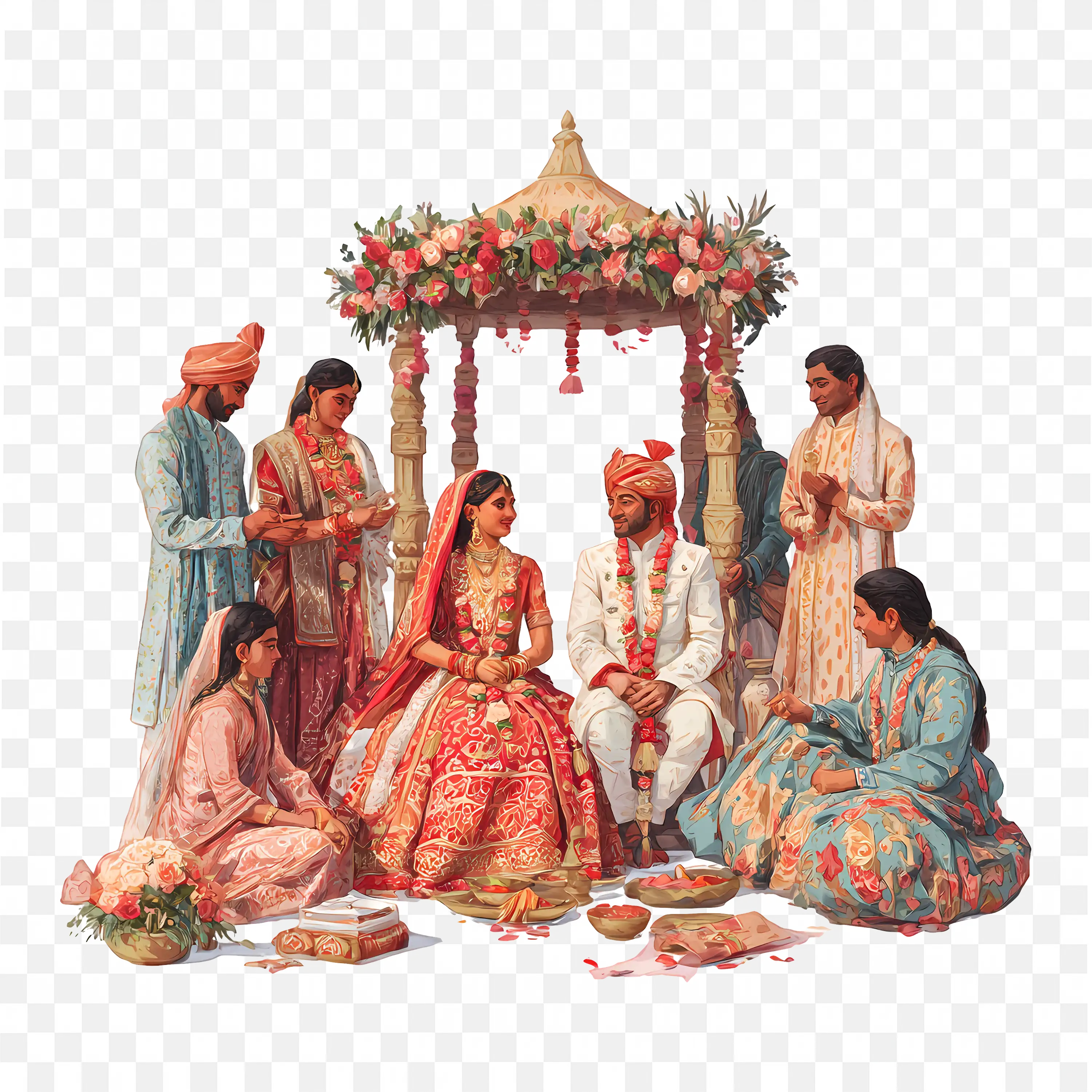Indian Wedding Frame Traditional Wedding Couple Illustration