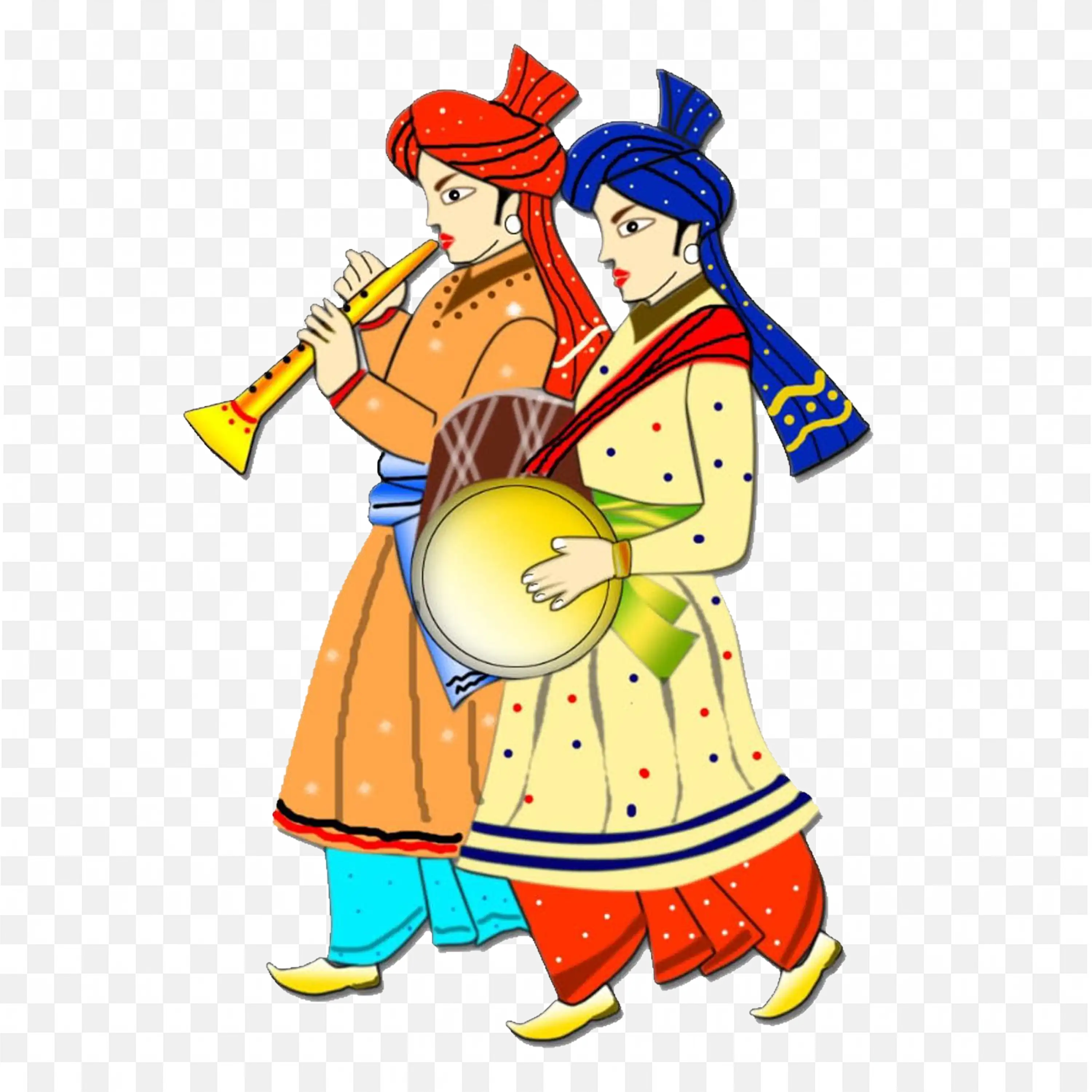 Indian Wedding Musicians Traditional Duo Illustration Art