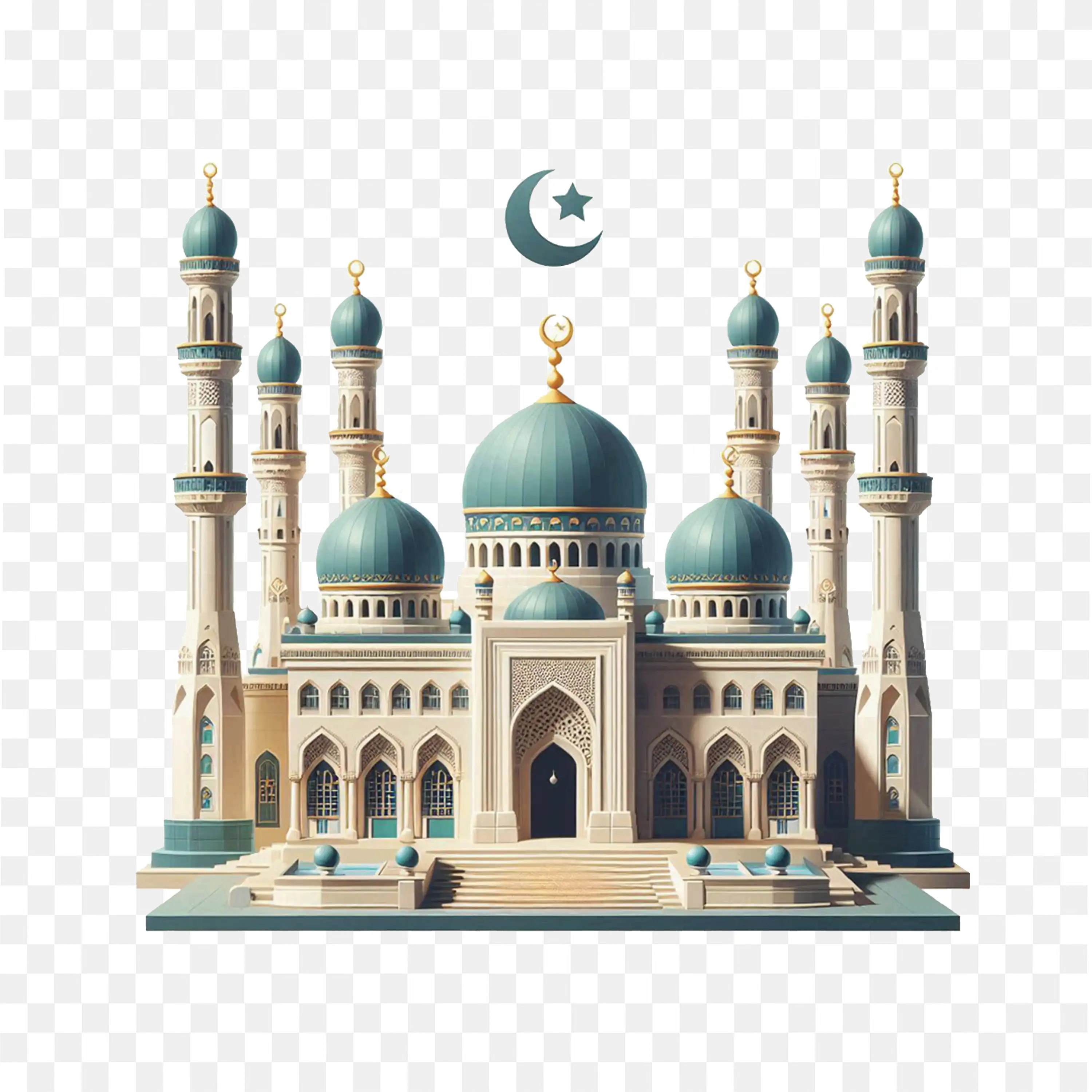 3D Islamic Mosque Minar Masjid Clip Art for Ramadan Decorations PNG