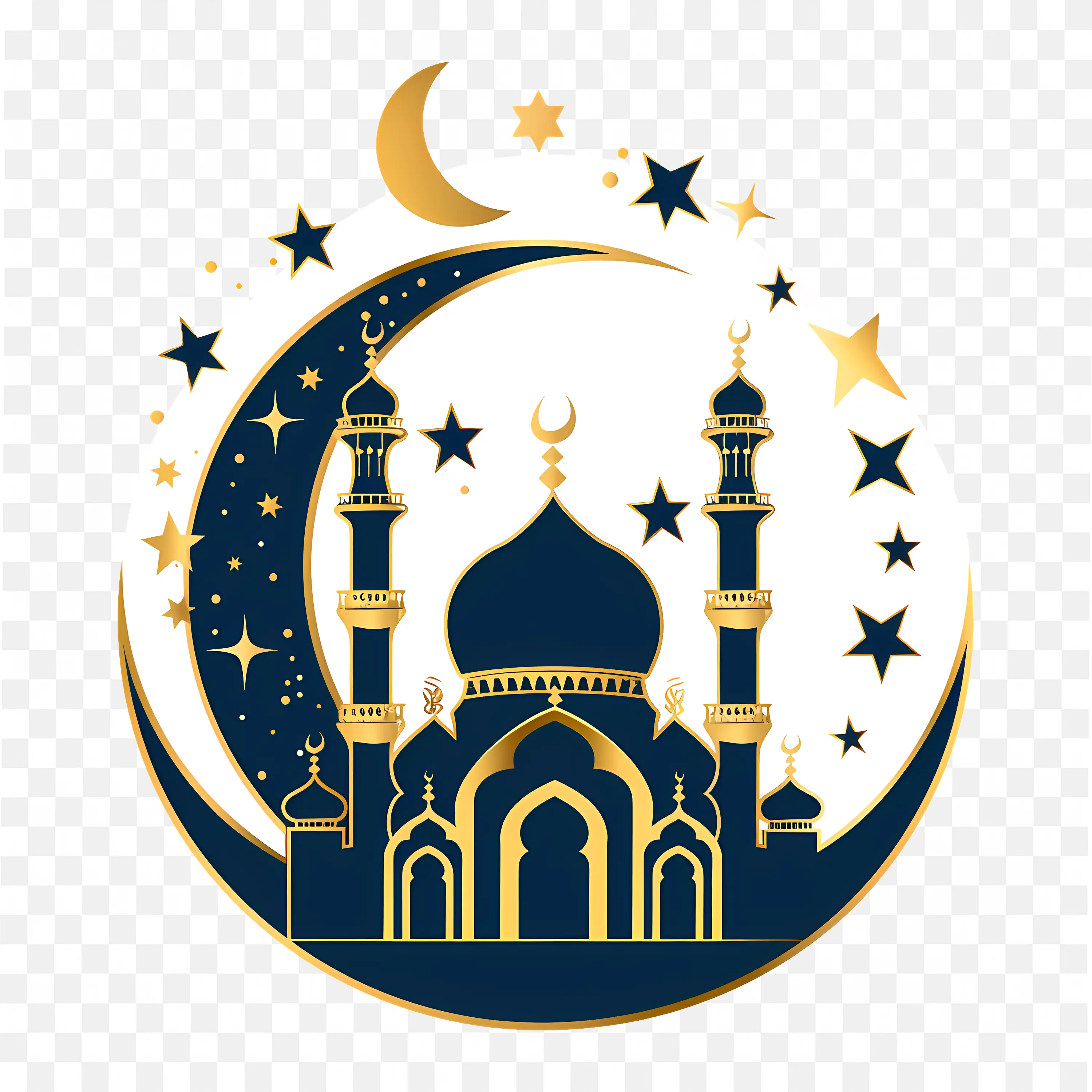Islamic Mosque Night Scene Eid Ramadan Festival Illustration