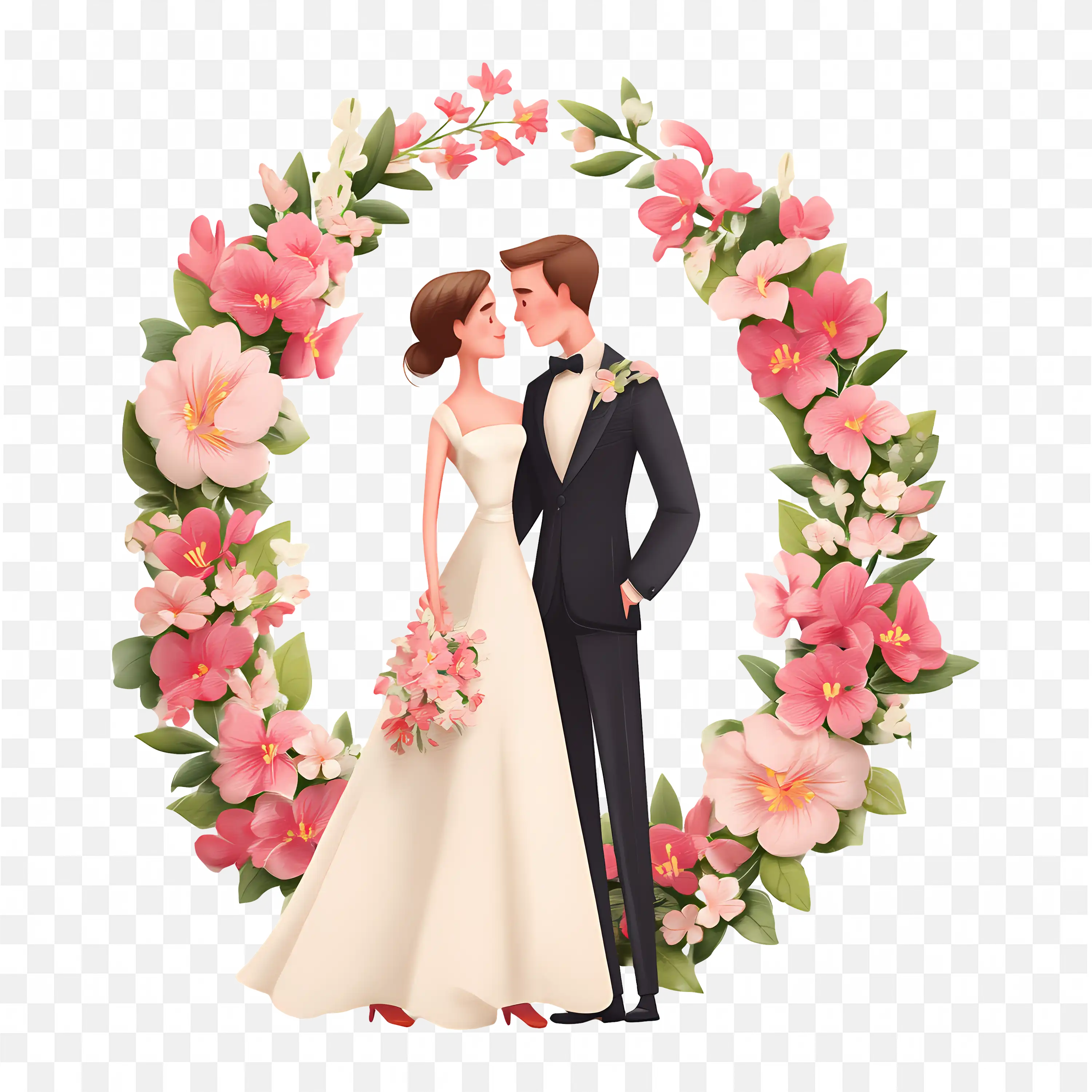 Islamic Wedding Frame Romantic Couple Floral Wreath Art