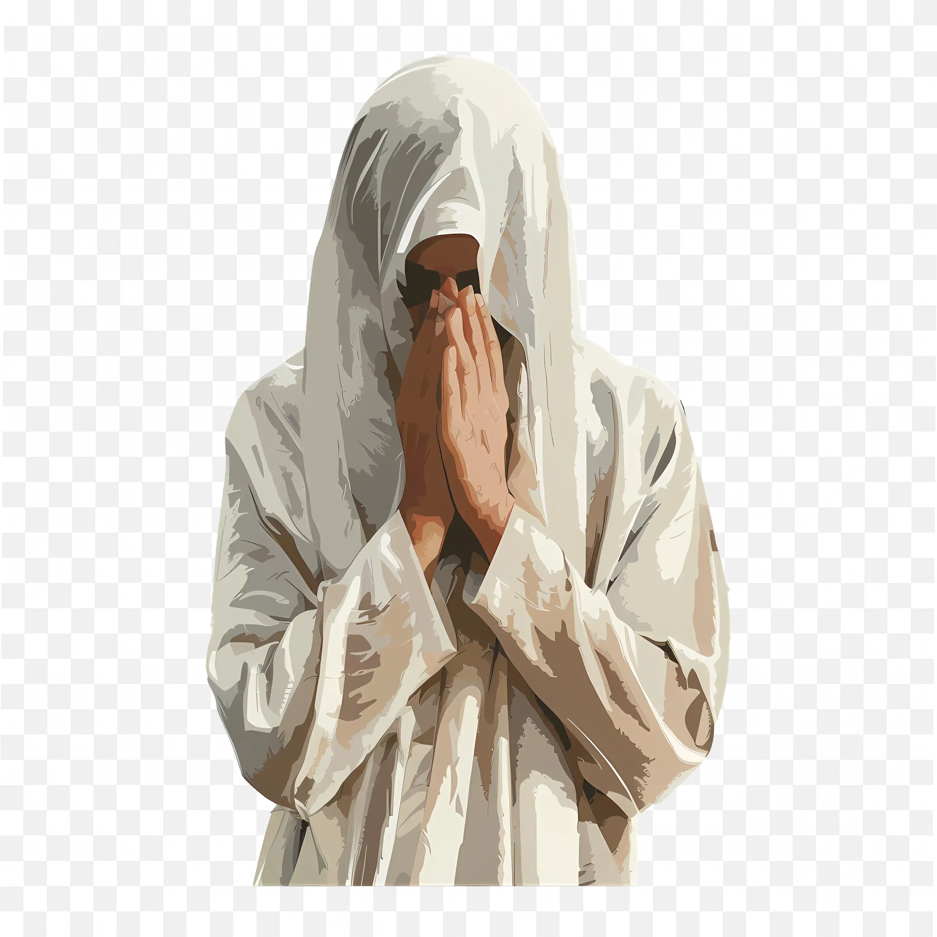 Jesus in White Robe Praying Digital Painting Illustration