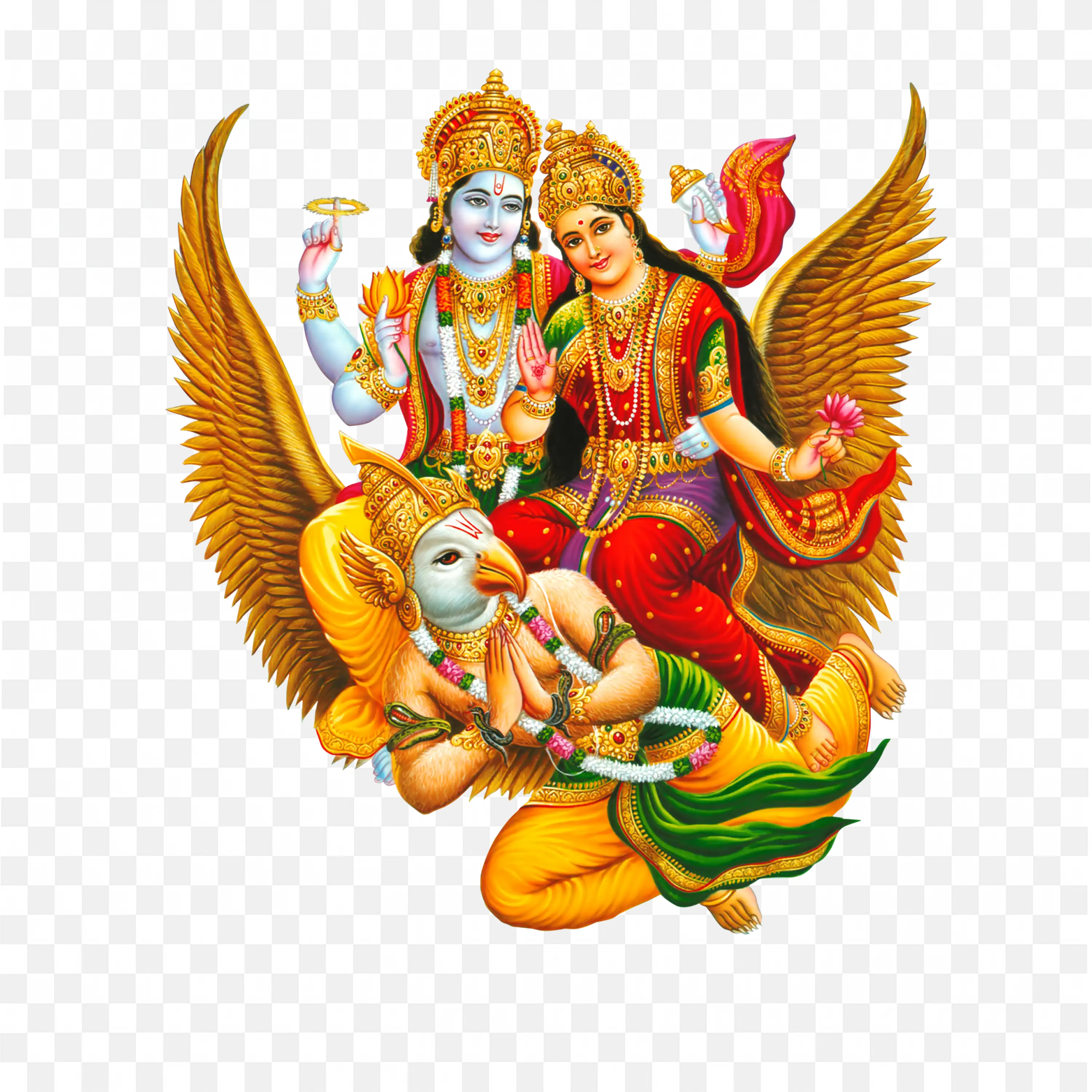 Lakshmi Narayana with Garuda Divine Hindu Illustration