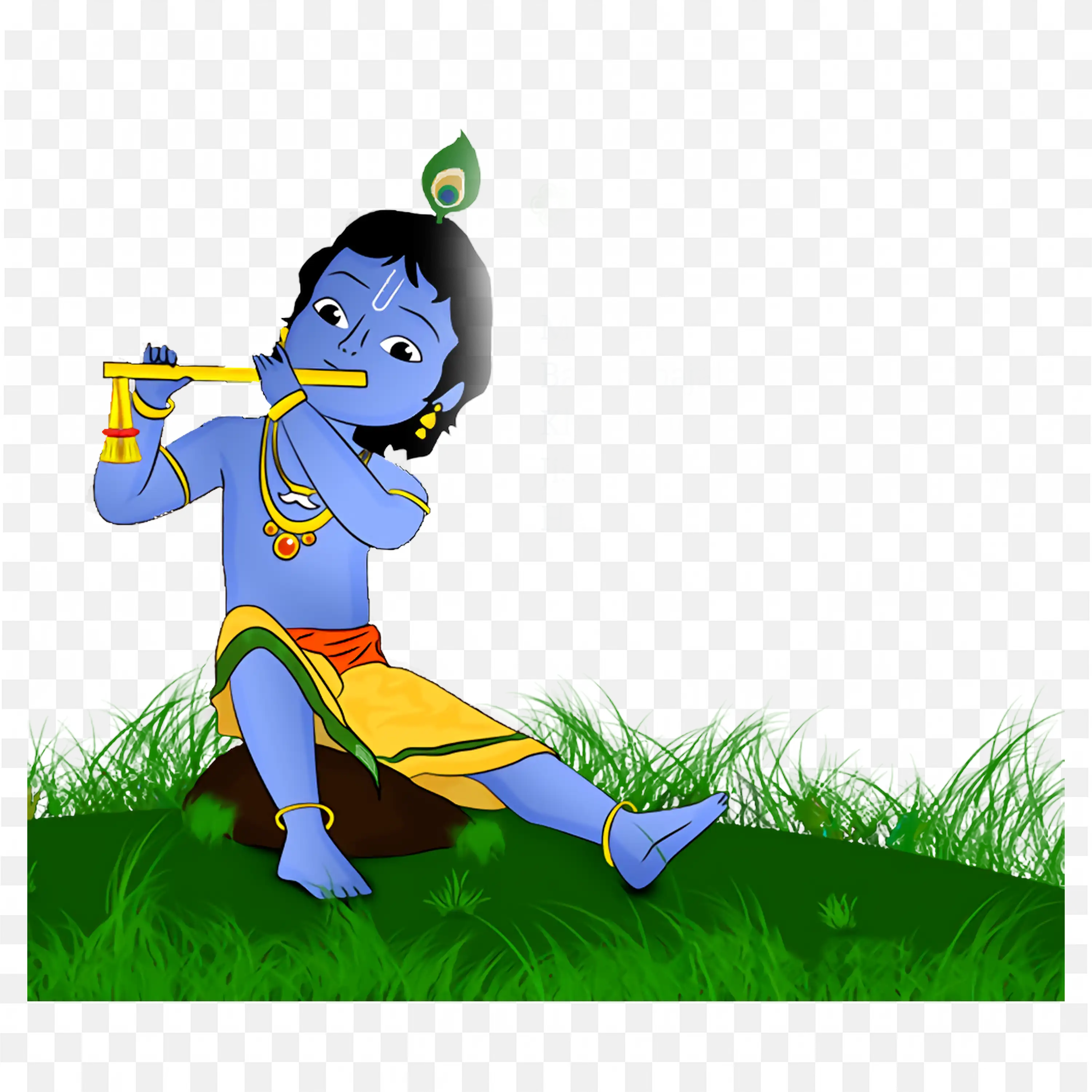 Little Krishna Playing Flute Playful Hindu Mythology Art