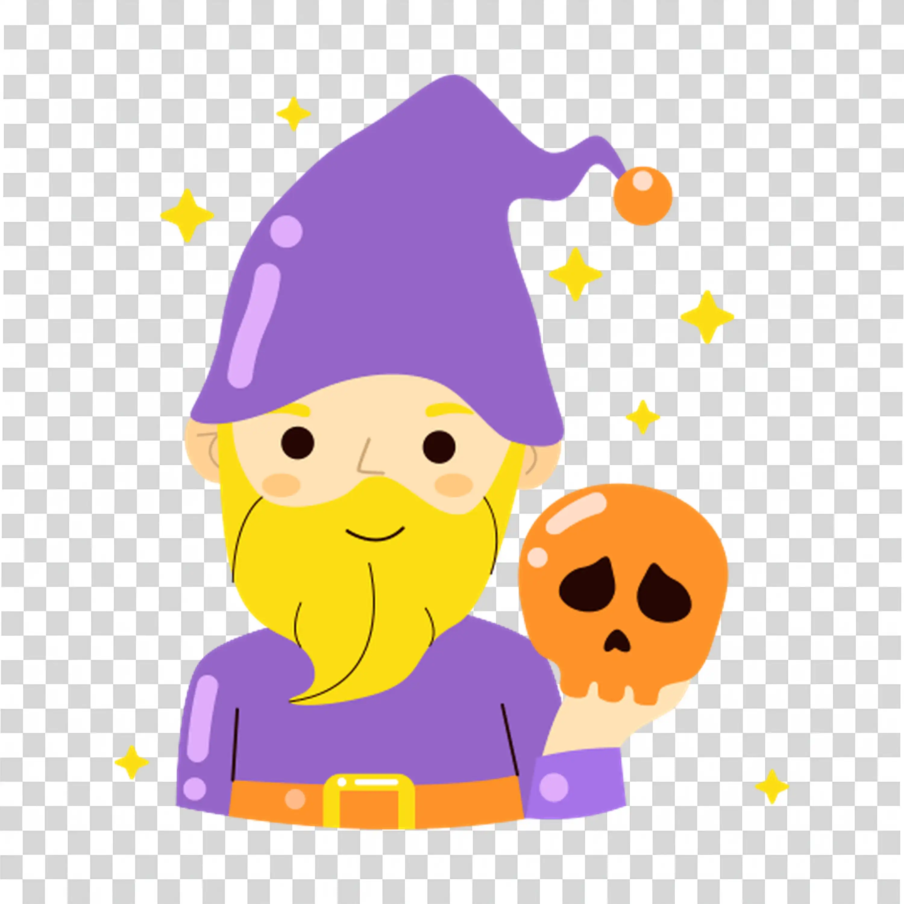 Little Witch Character with Purple Hat and Pumpkin Halloween