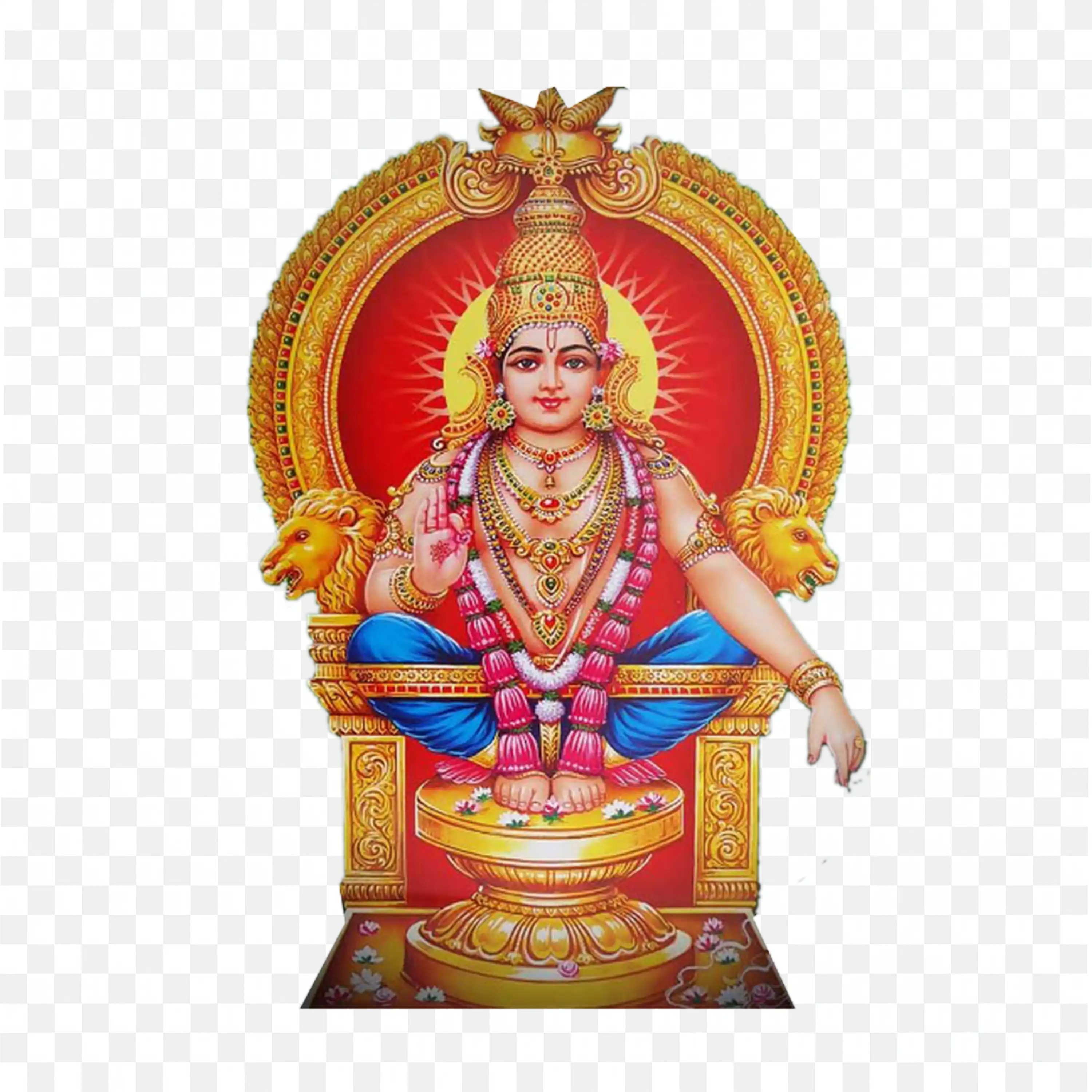 Lord Ayyappan on Throne Traditional Hindu Deity Art