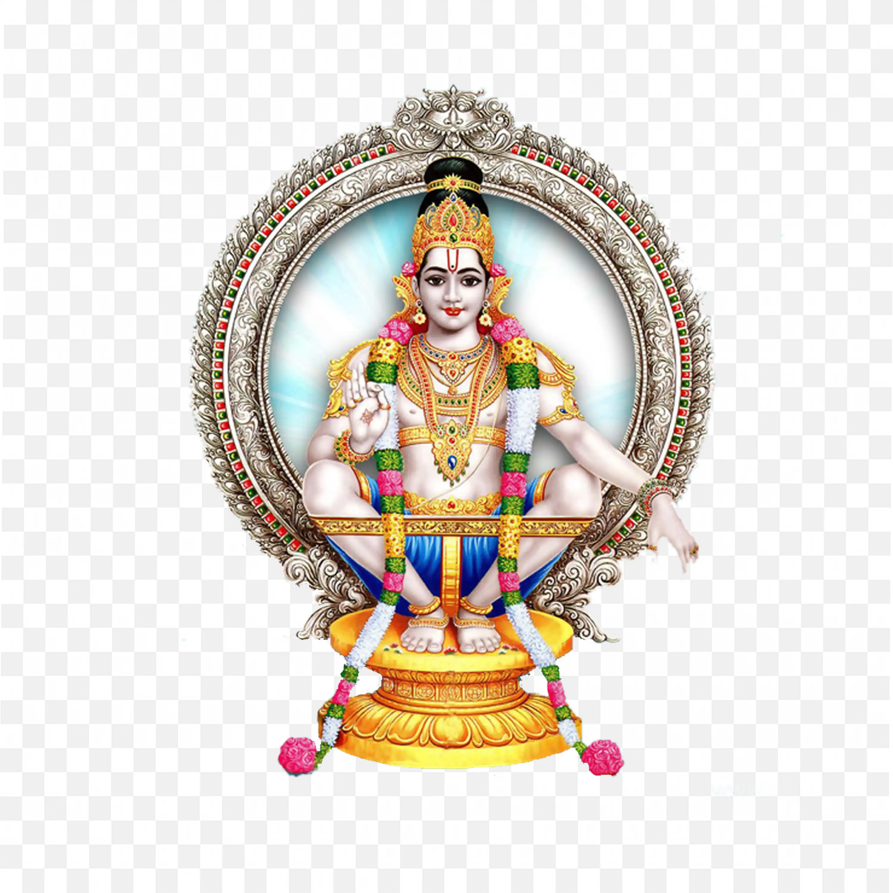 Lord Ayyappan in Yogapattasana Traditional Hindu Art