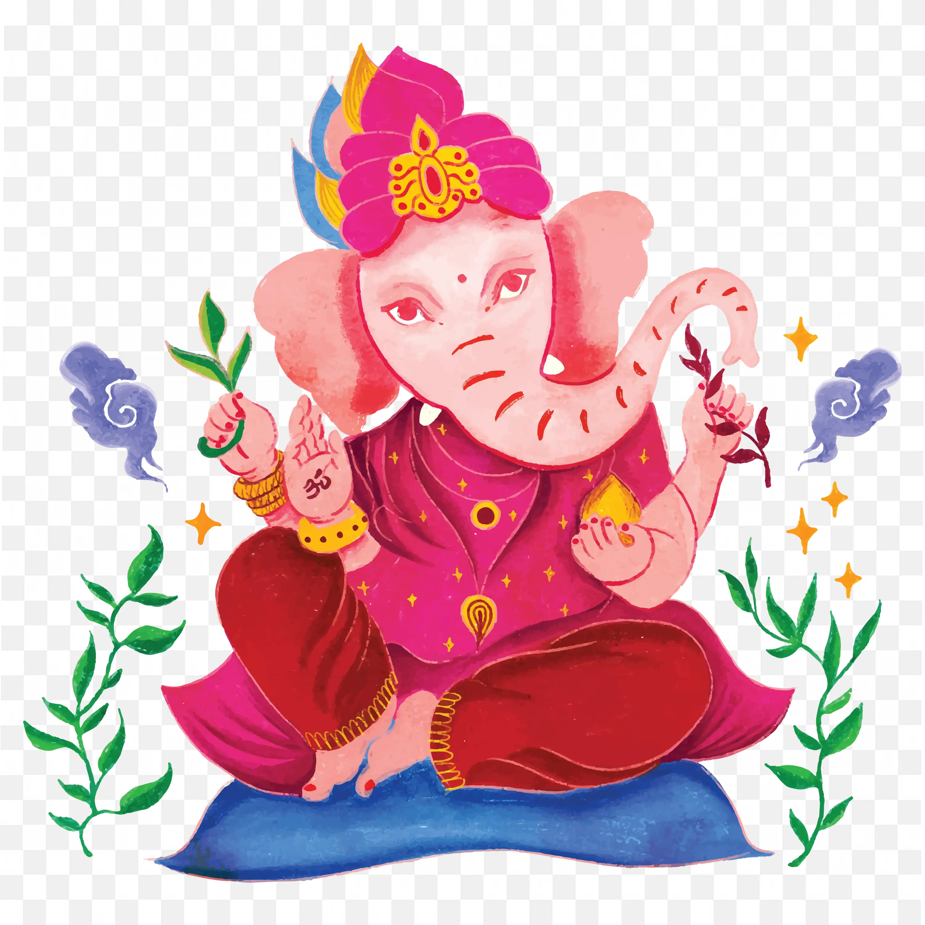 Lord Ganesha Sitting Hindu Festival Religious Illustration