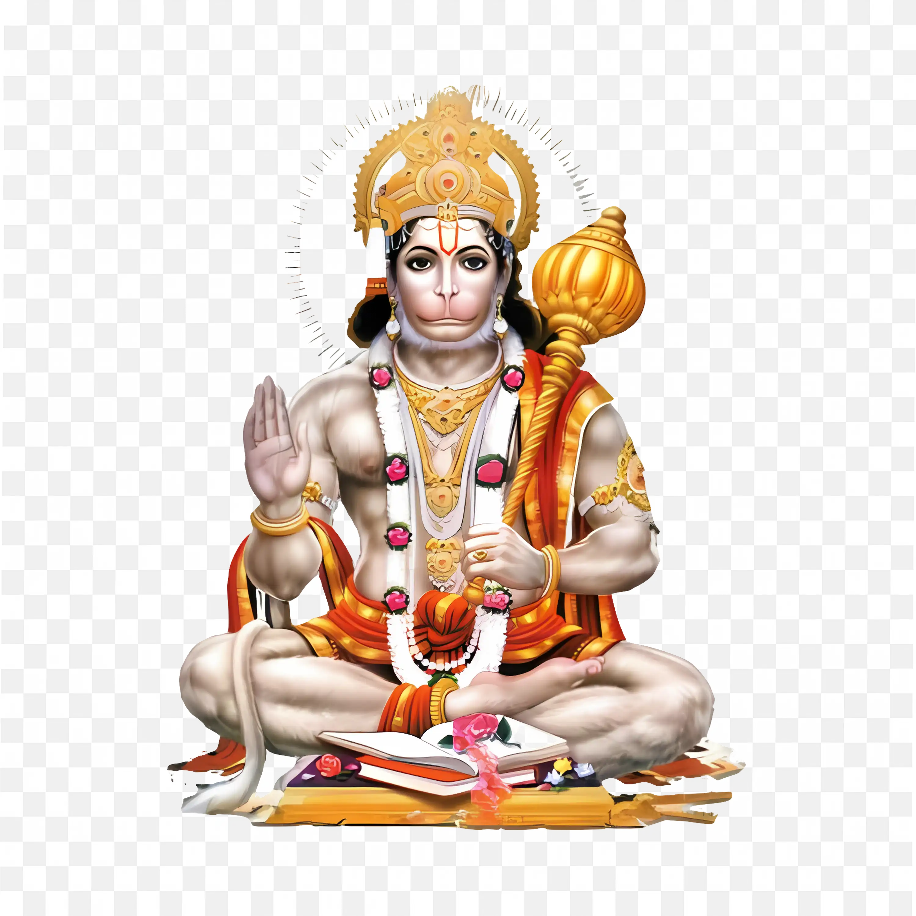 Lord Hanuman Sitting Pose Devotional Hindu Art Image