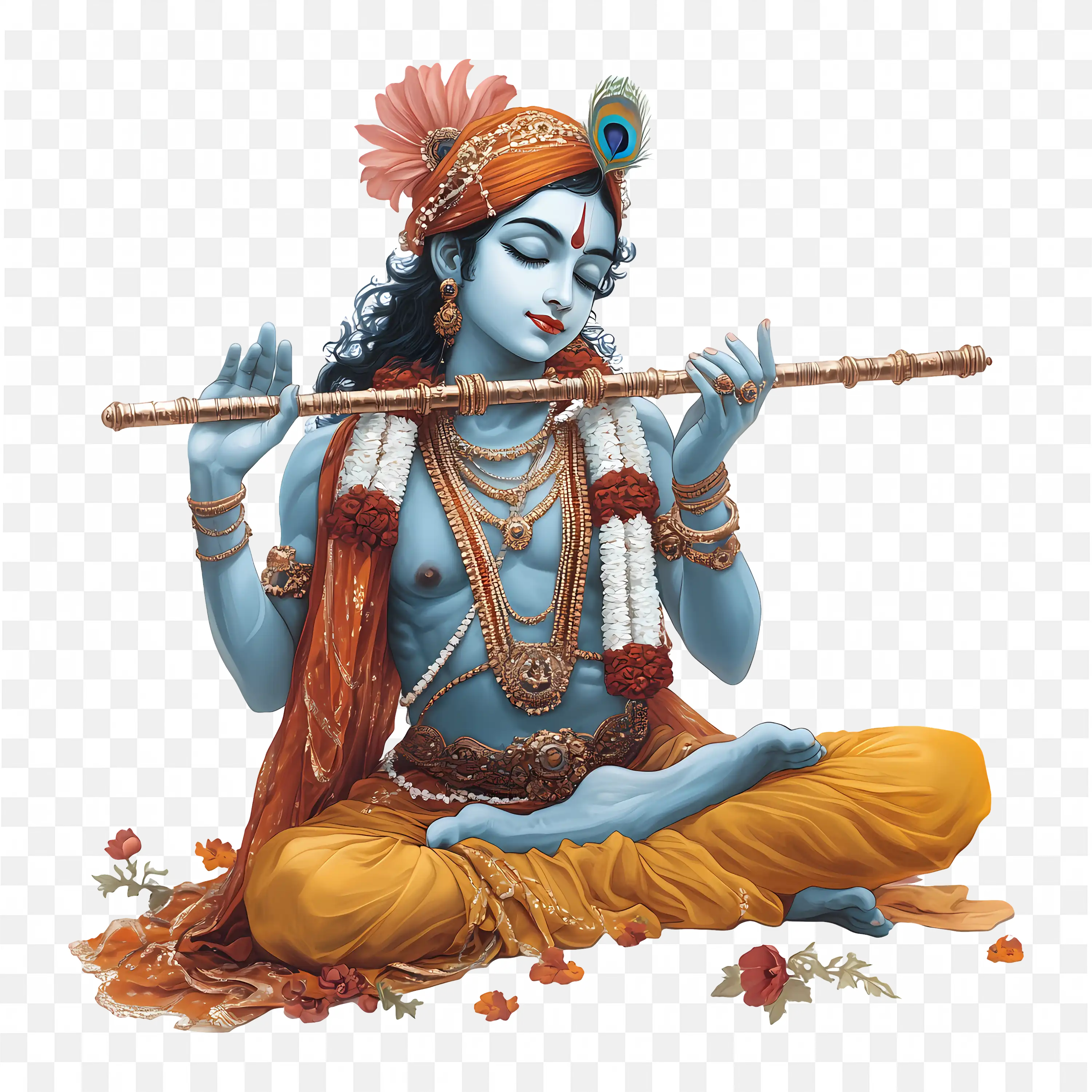Lord Krishna with Flute Divine Avatar of Vishnu Art