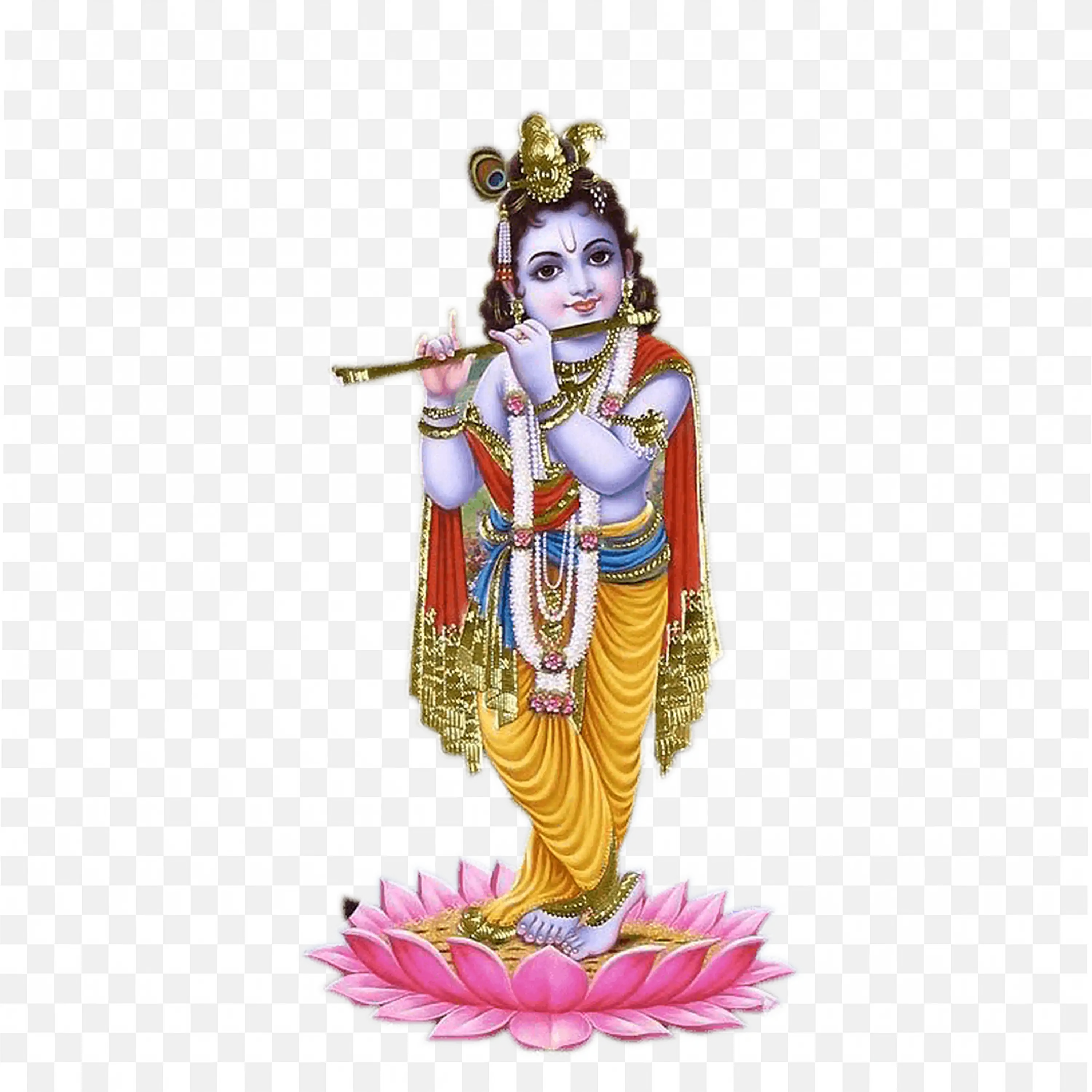Lord Krishna on Lotus with Flute Divine Hindu Art PNG