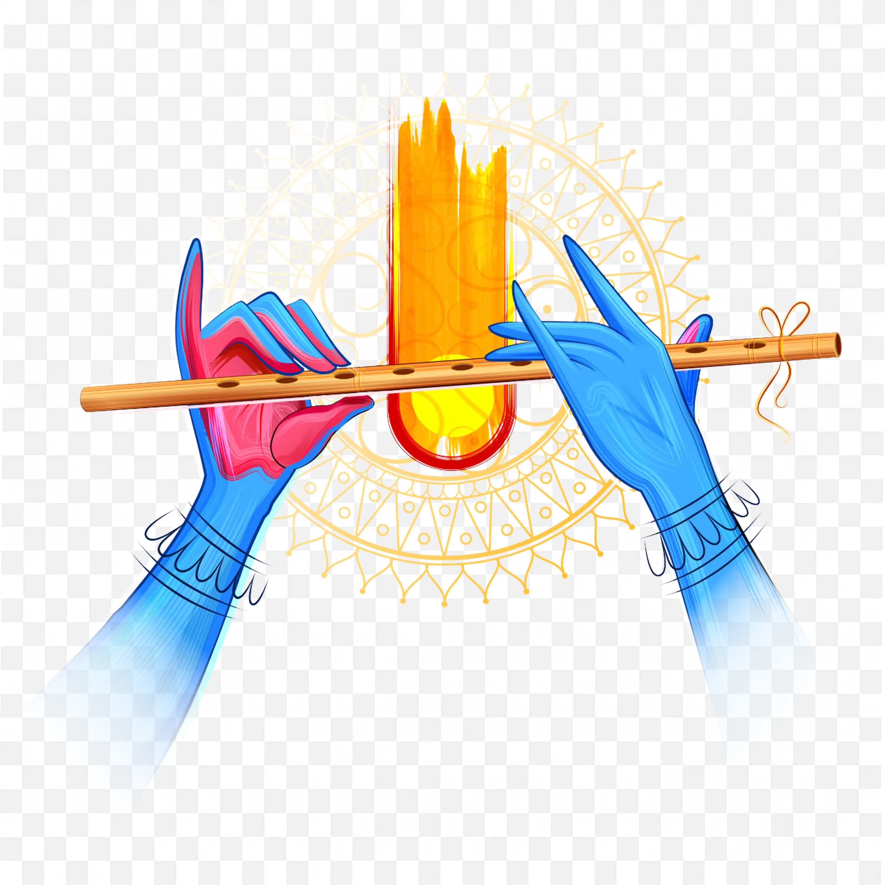 Lord Krishnas Hands with Flute Divine Bansuri Illustration