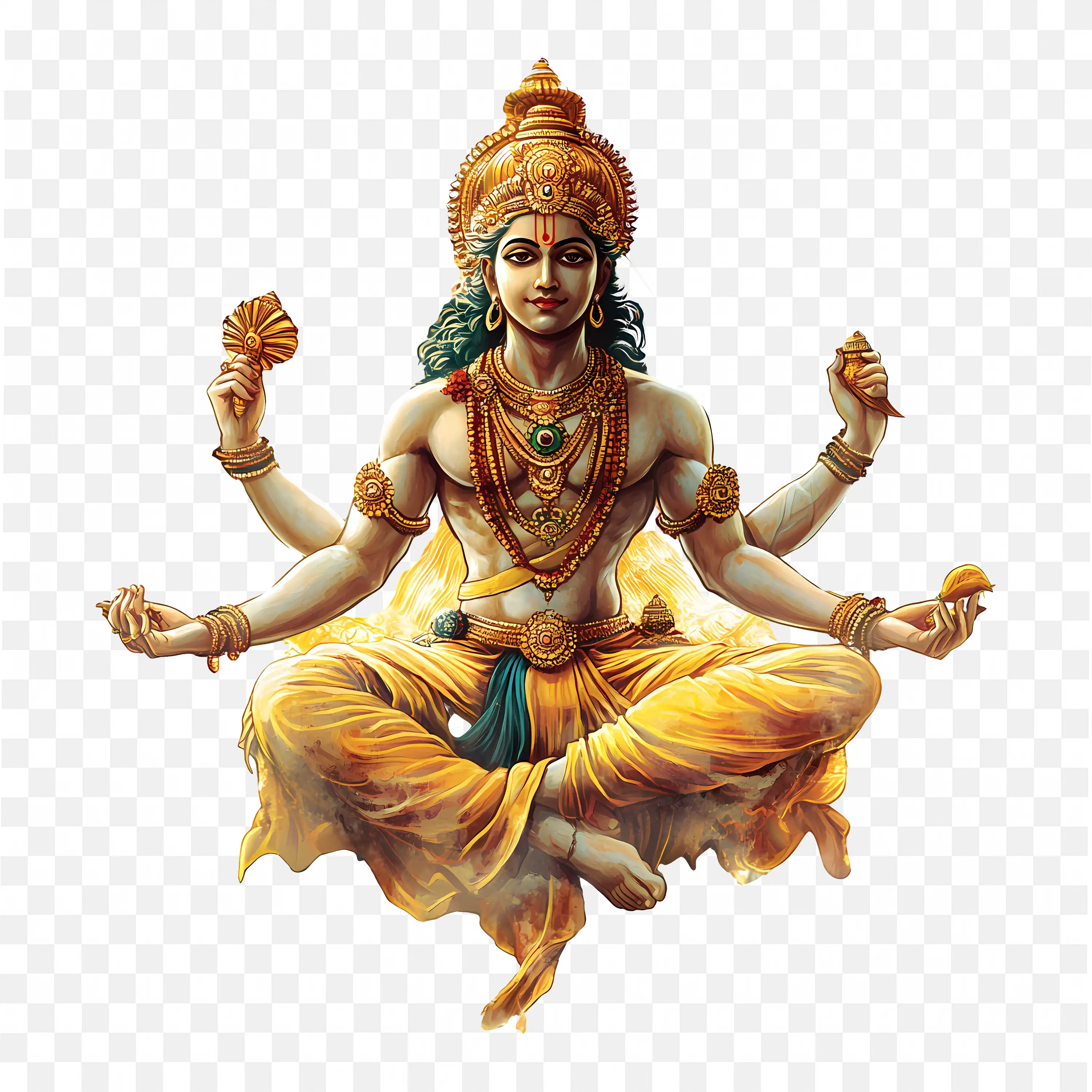 Lord Surya Hindu Sun God with Four Hands Divine Illustration Art PNG