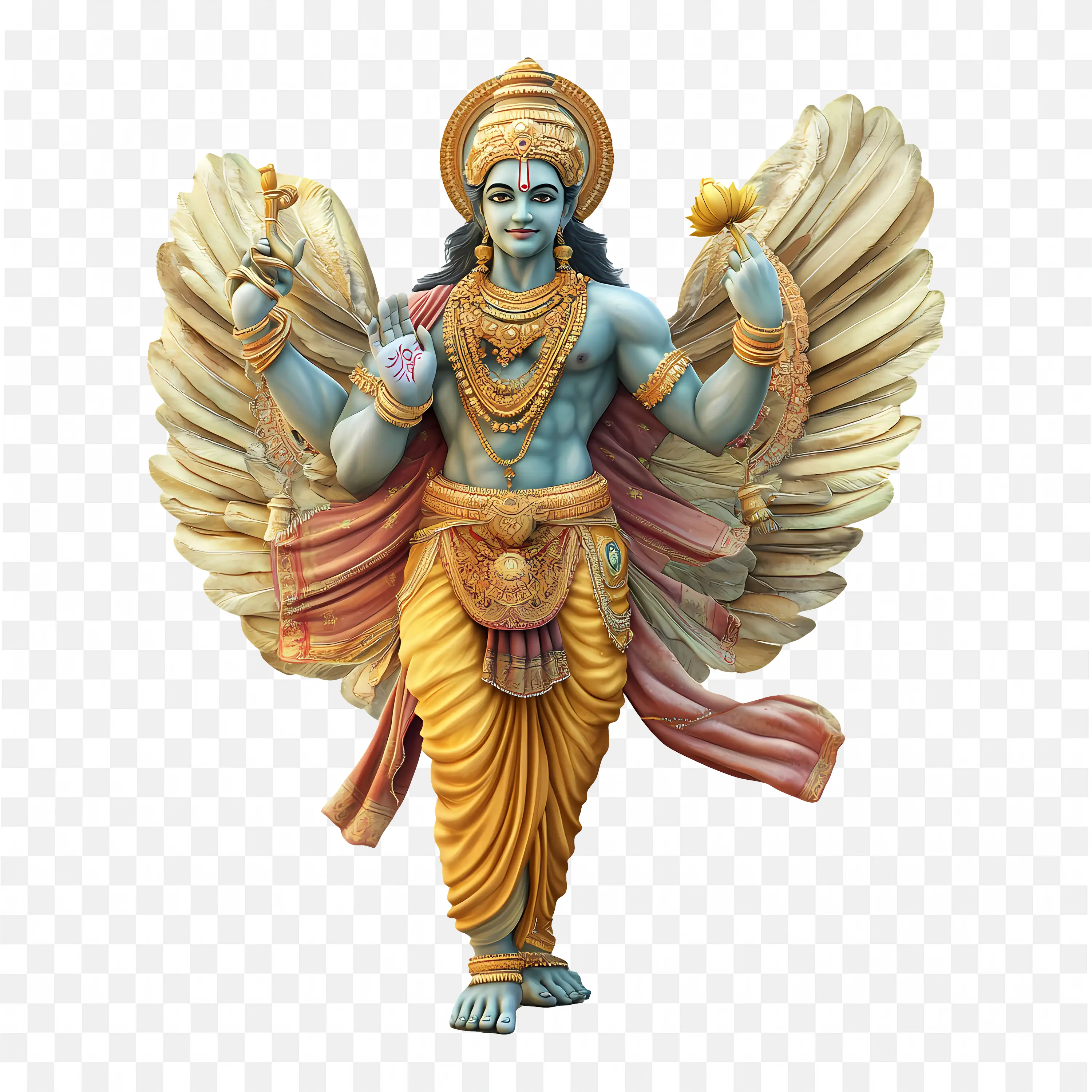 Lord Vishnu Illustration Blue Skin Four Arms Divine Art