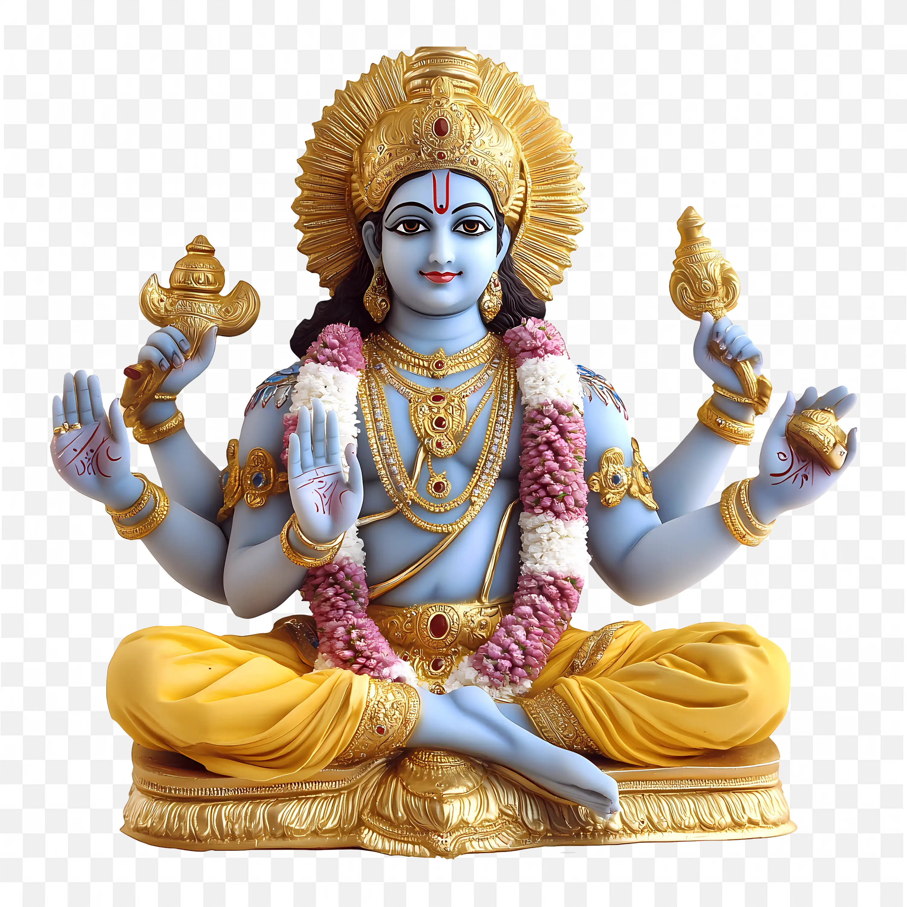 Lord Vishnu with Four Arms Garland Divine Hindu God Art