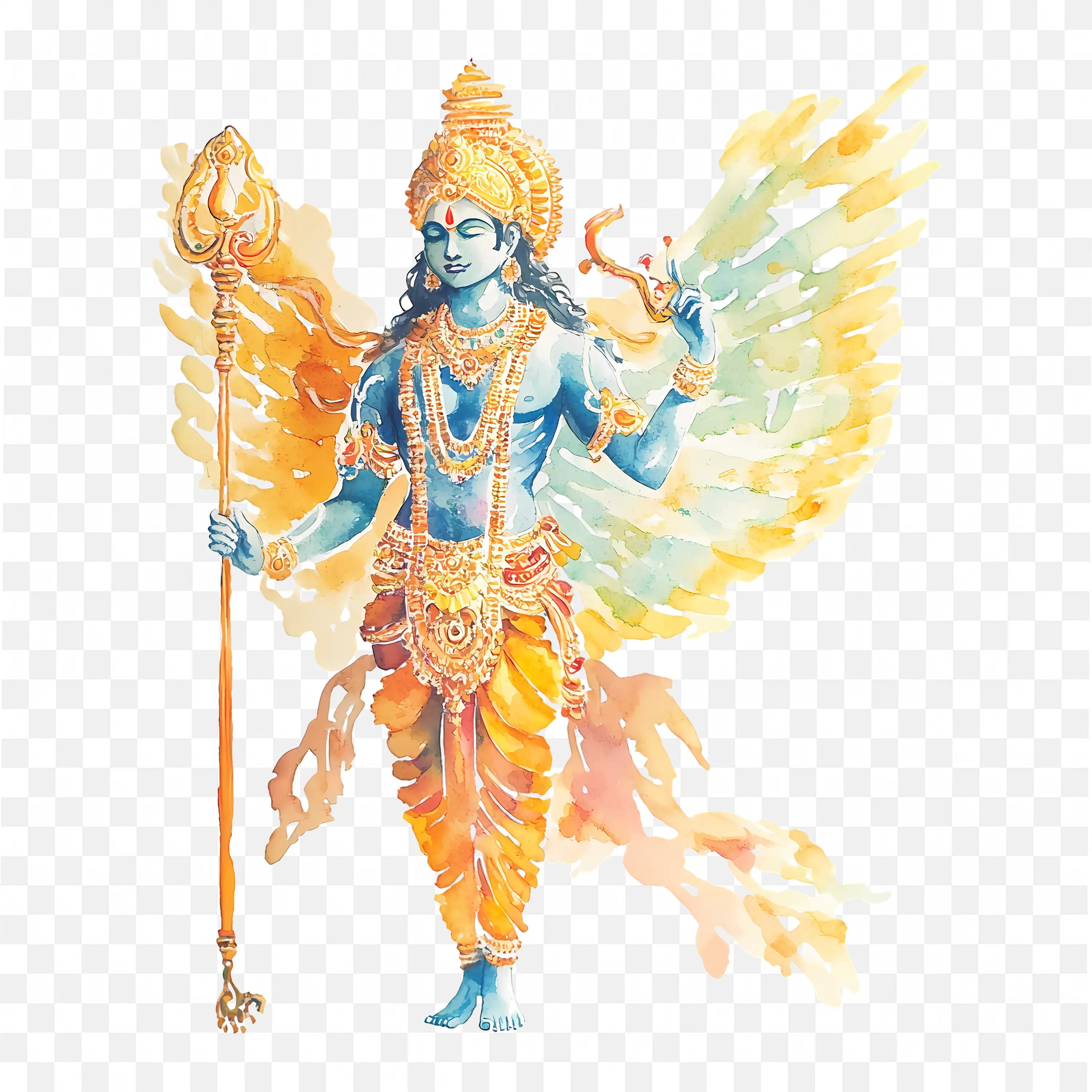 Lord Vishnu with Garuda Watercolor Divine PNG Download