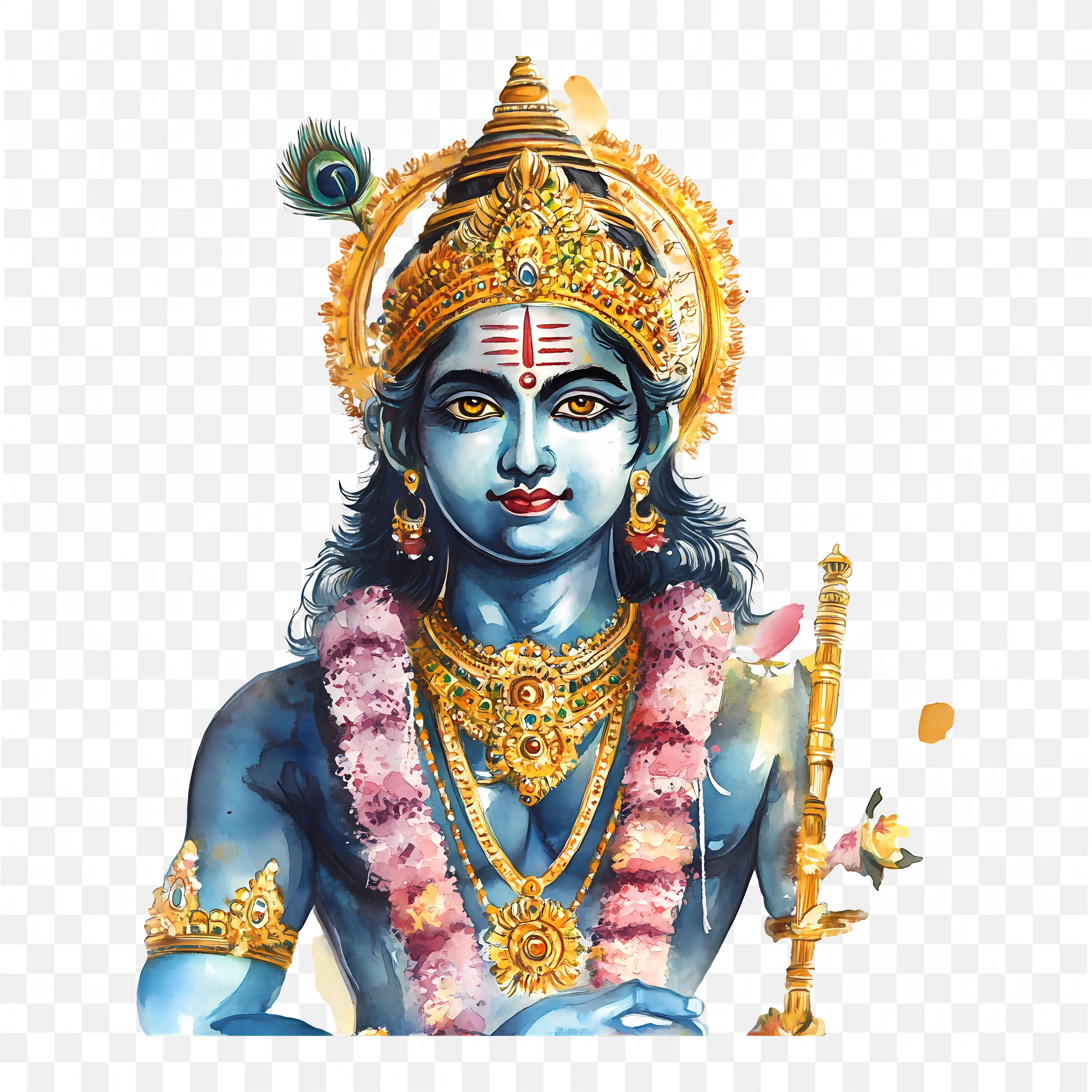 Lord Vishnu Watercolor Artistic Hindu God Illustration PNG